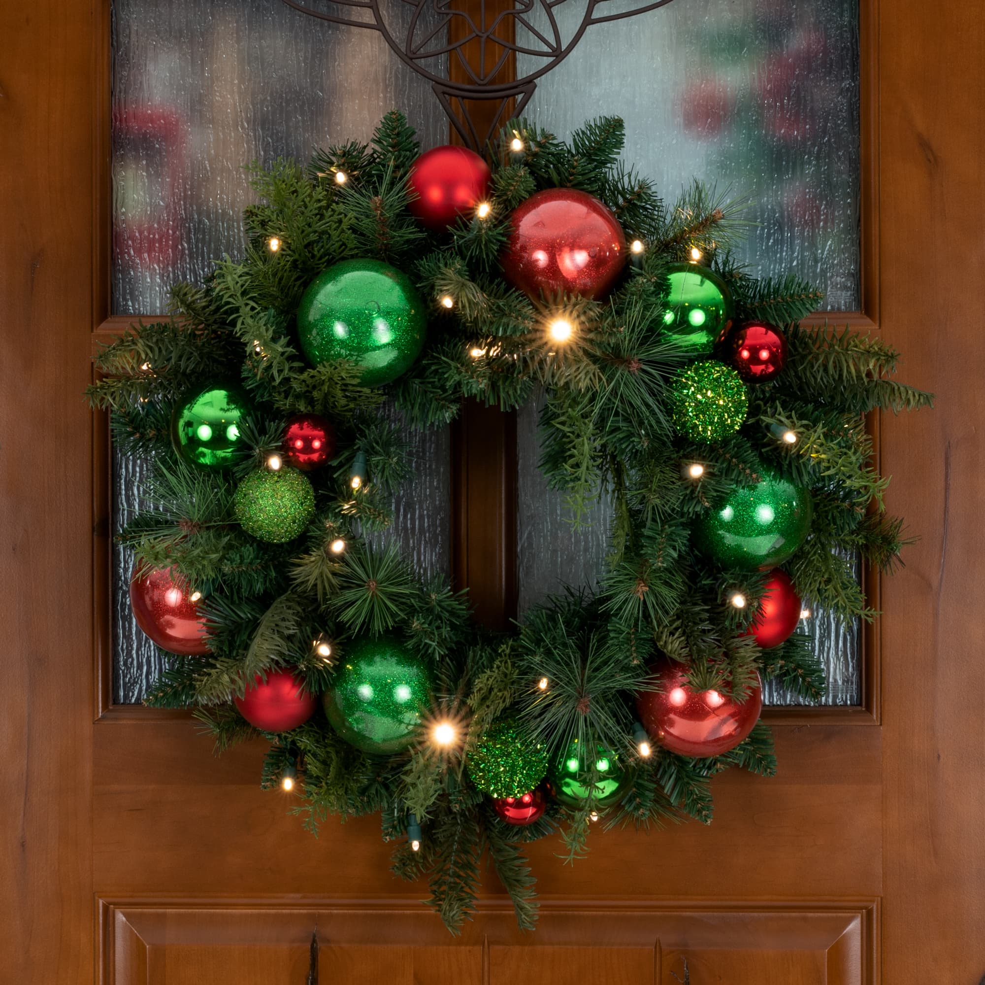 Village Lighting 24" Pre-Lit Christmas Cheer Wreath, Clear LED Lights
