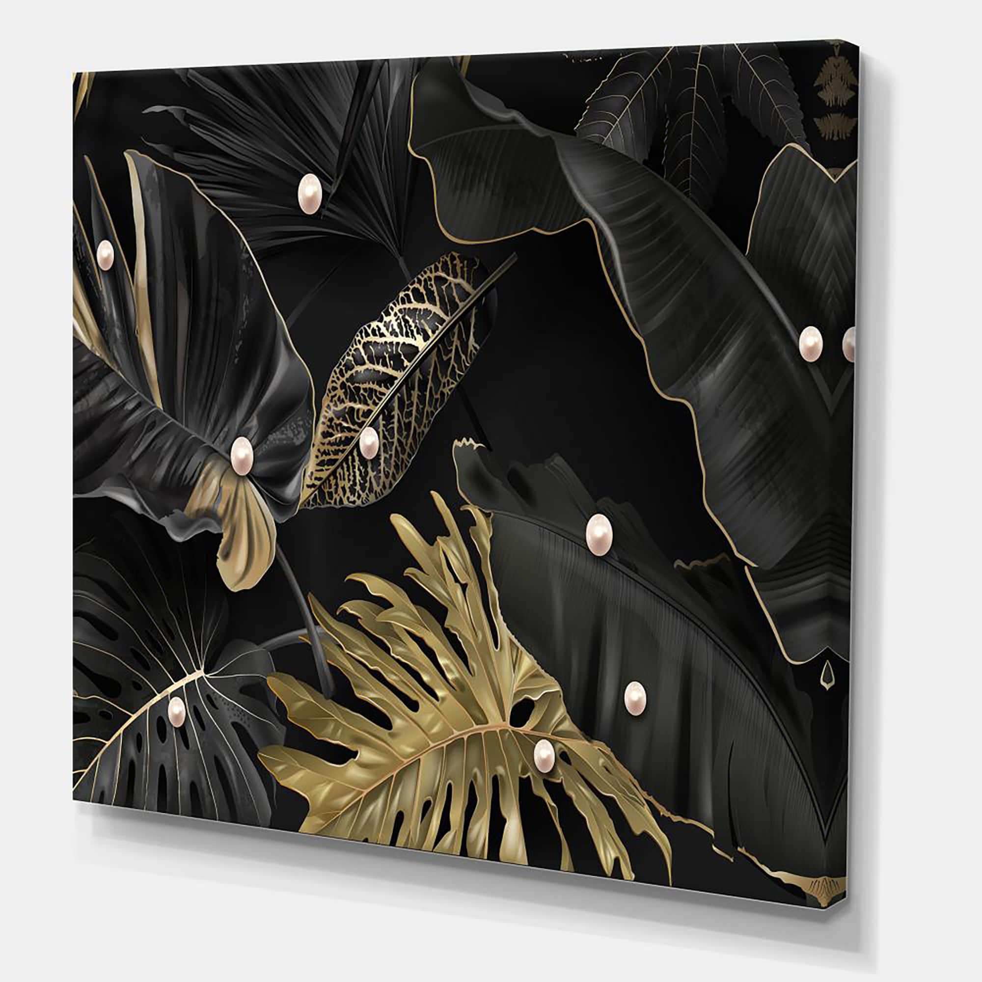 Designart - Black and Gold Tropical Leaves III