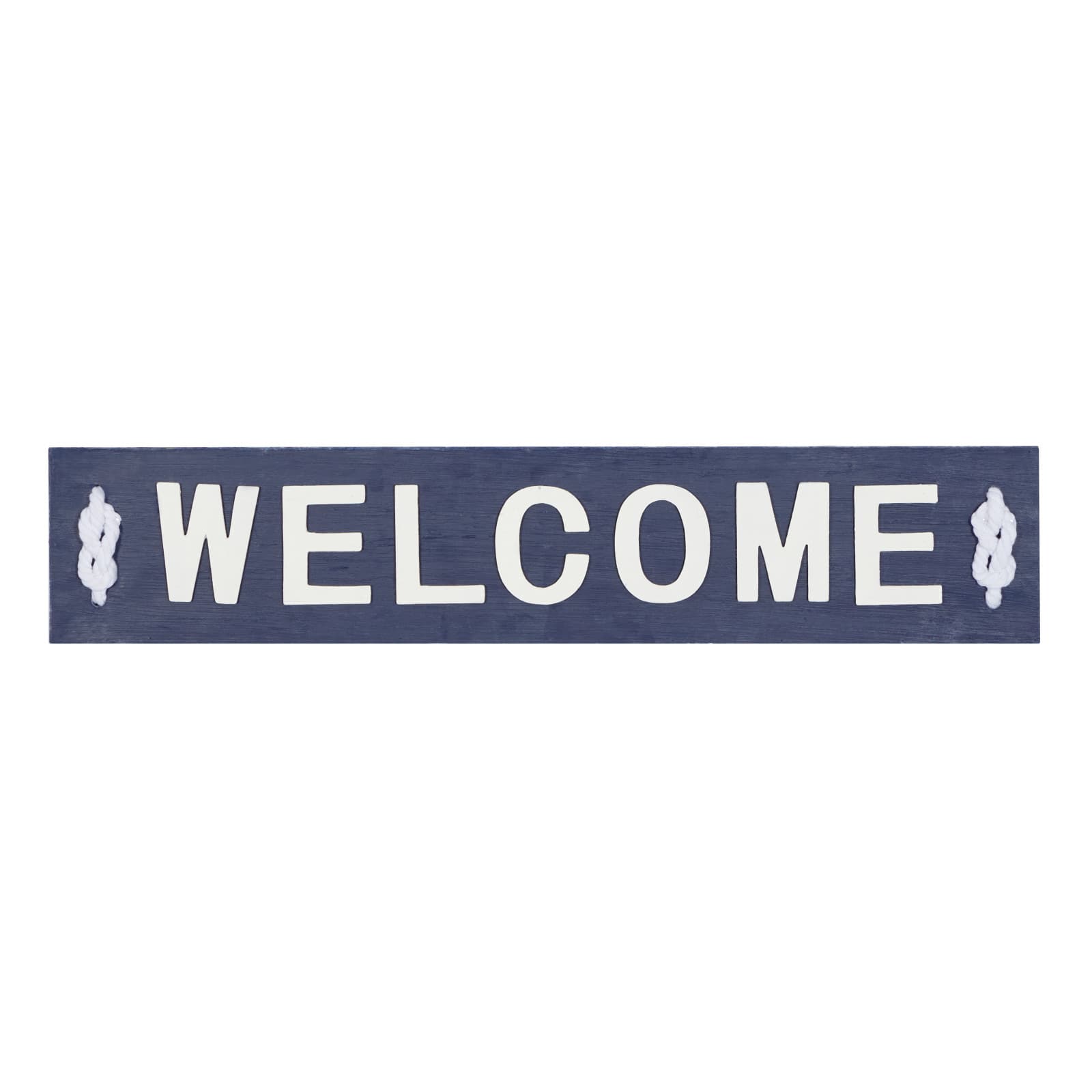 Coastal Blue and White Wood and Metal Welcome Sign, 6" x 32" x 2"