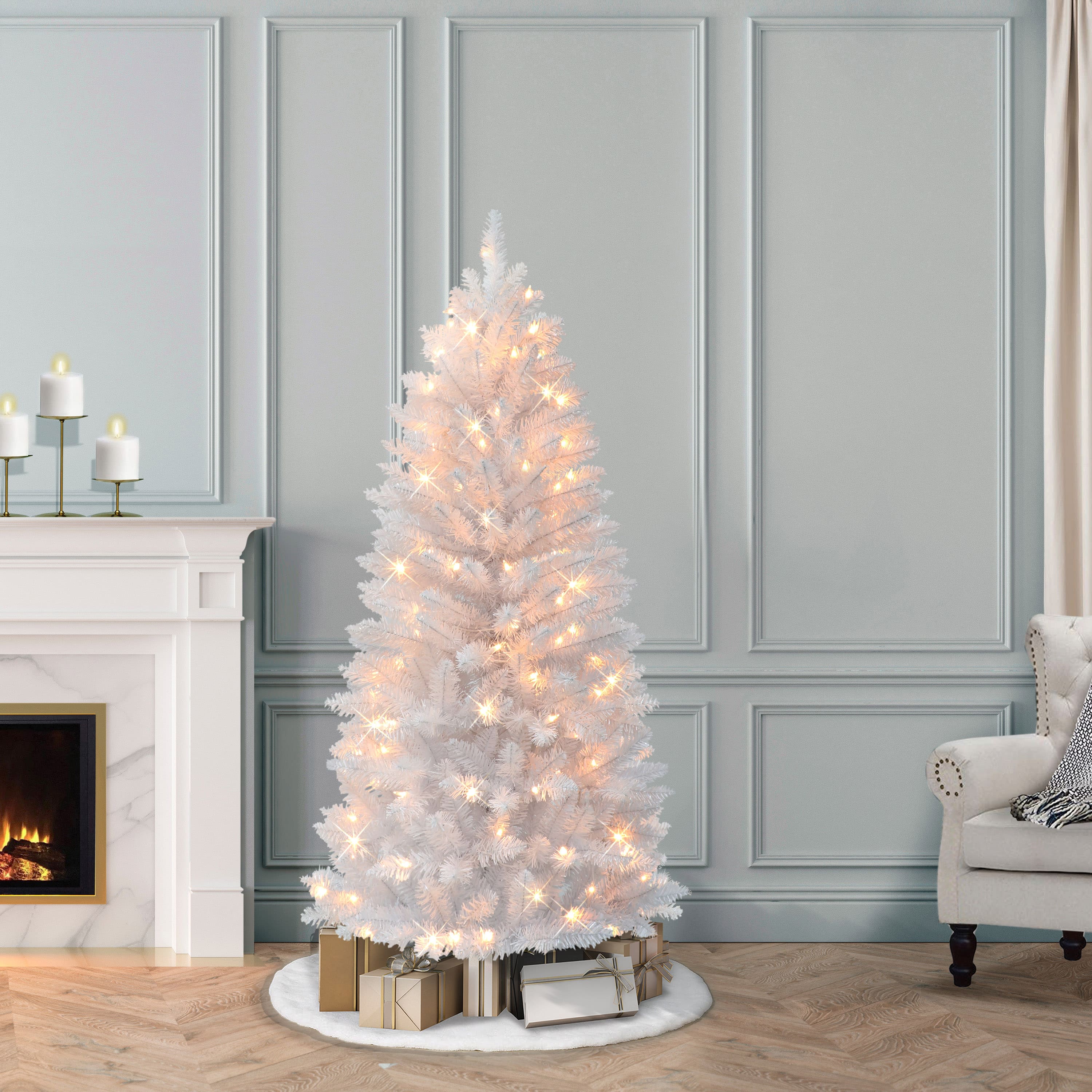 5ft. Pre-Lit White Carson Artificial Pine Christmas Tree, Clear Lights