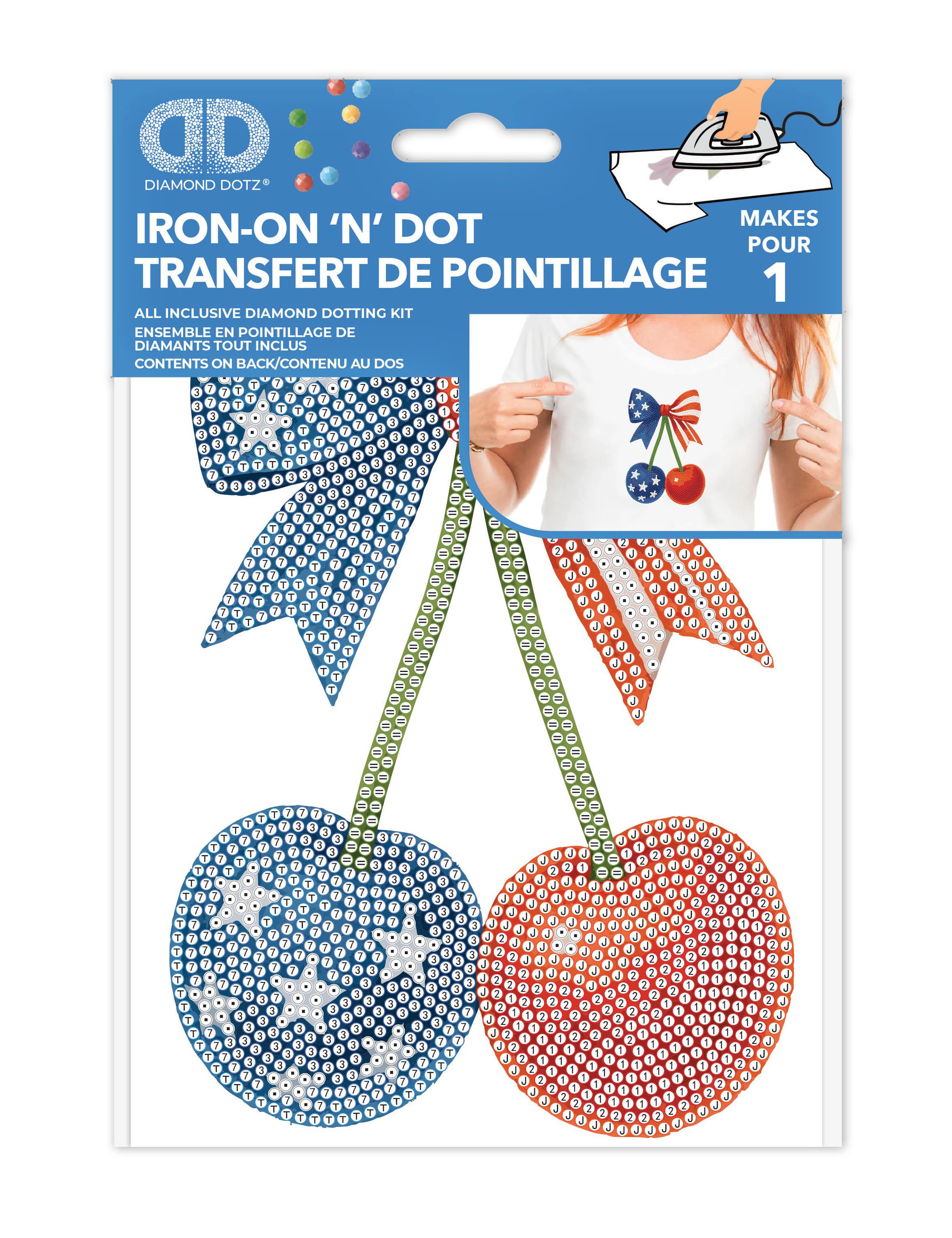 Diamond Dotz® Red, White & Blue Stars & Stripes Cherries Iron-On 'n' Dot Kit