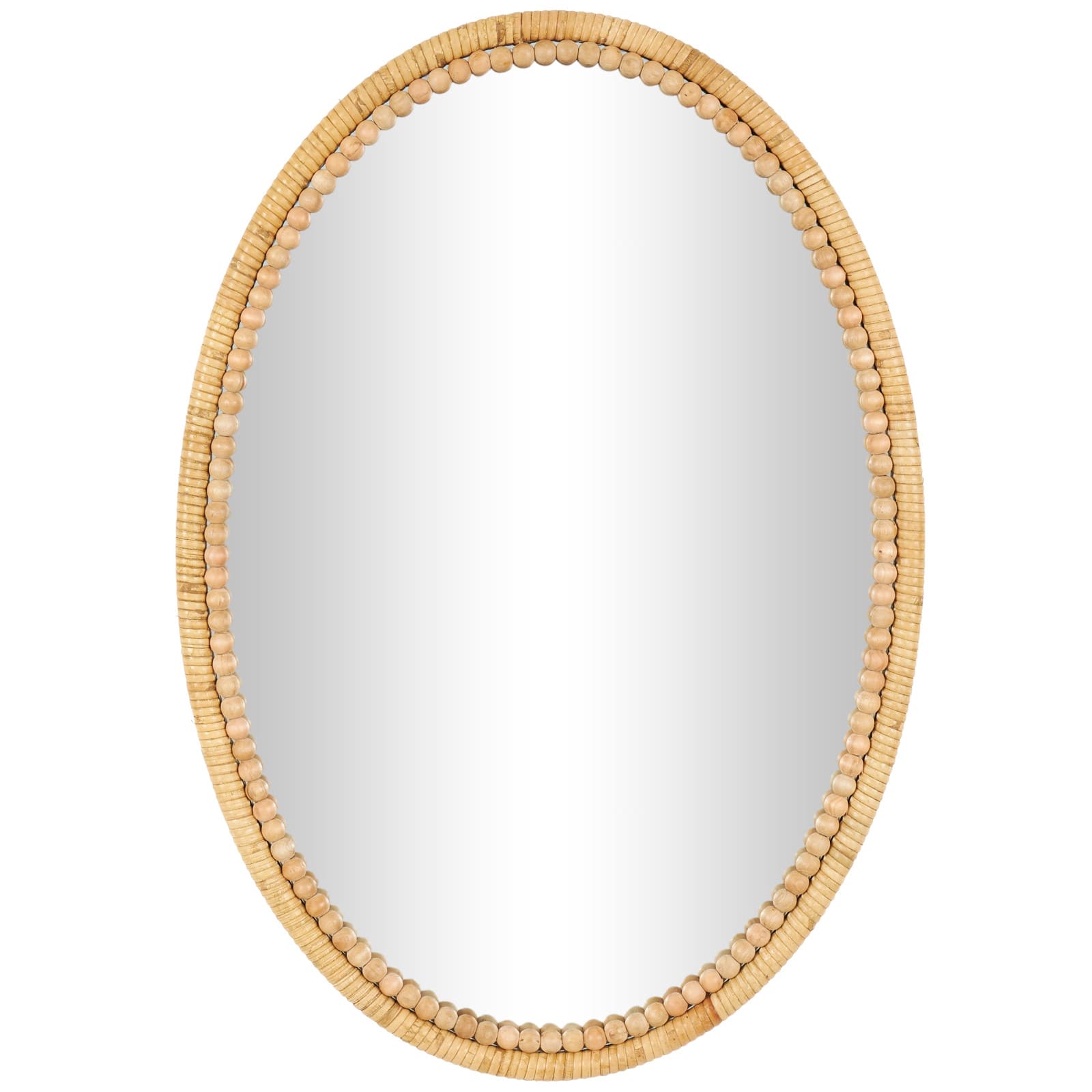 28" Brown Bamboo Wrapped Oval Wall Mirror with Beaded Frame Décor