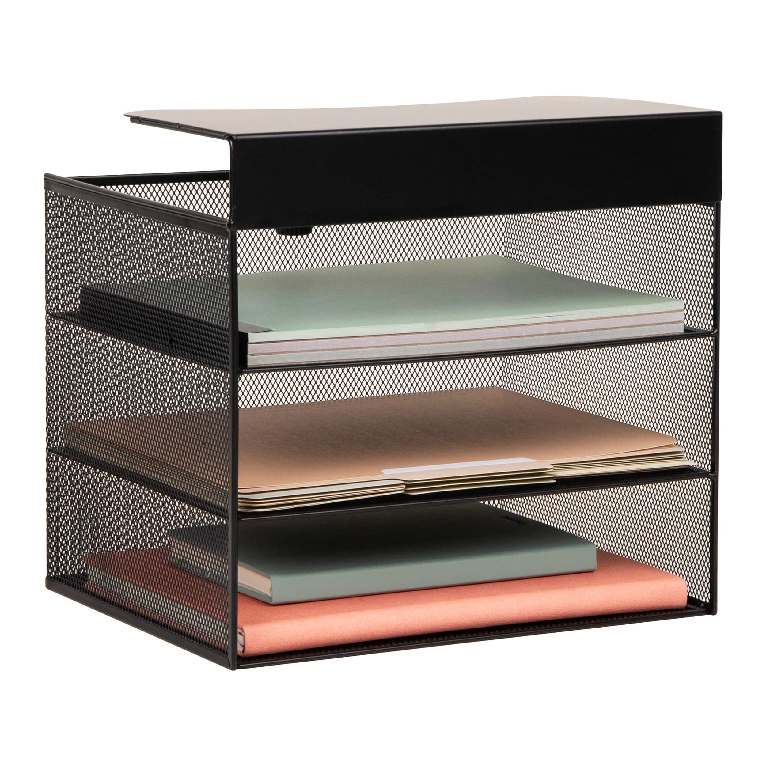 Mind Reader Slide-On Under Desk File Organizer, No Tools Required, Hanging Storage for Laptops, Folders, and Notebooks, Metal