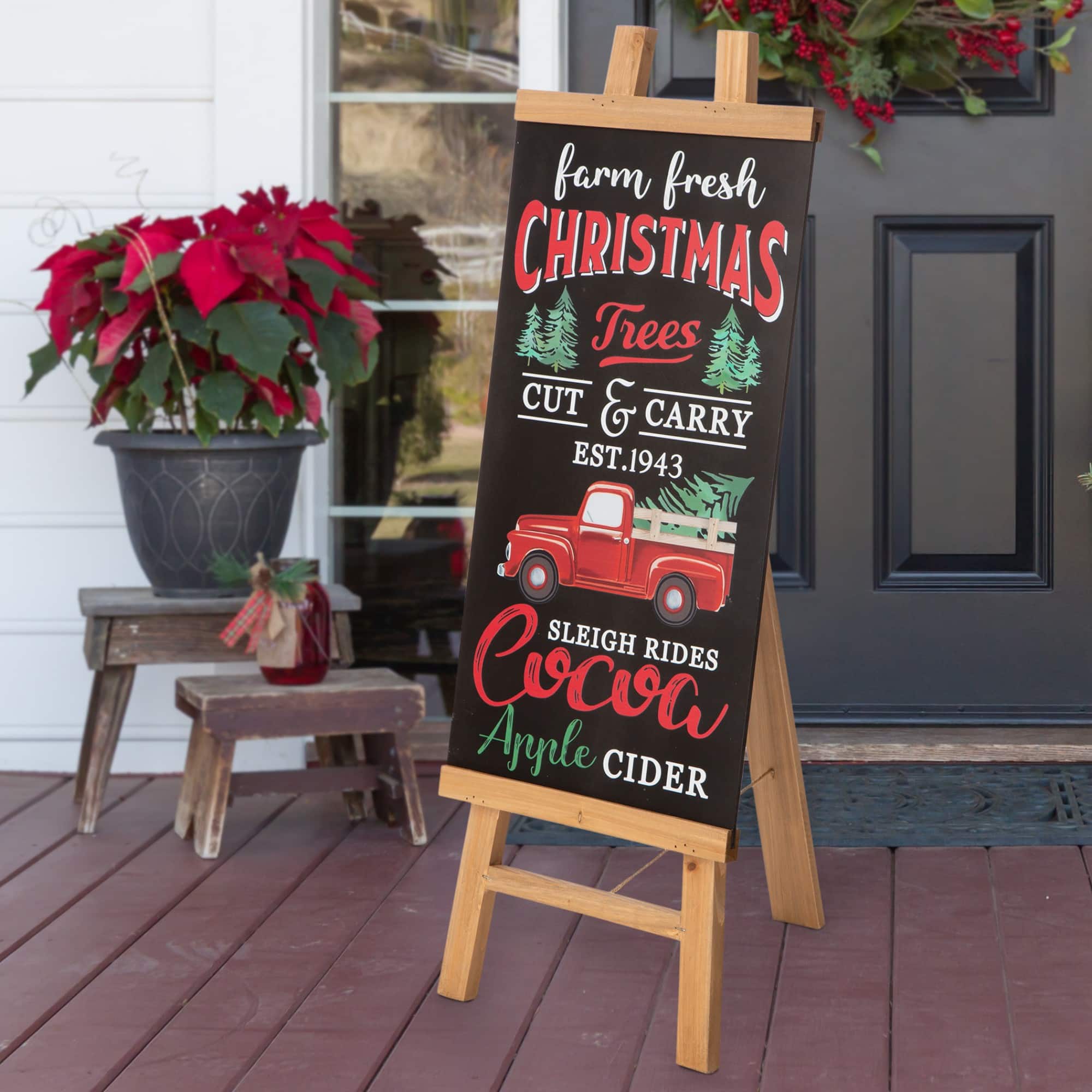 Glitzhome® 32" Double-Sided Wooden Easel Accent with Changeable Board