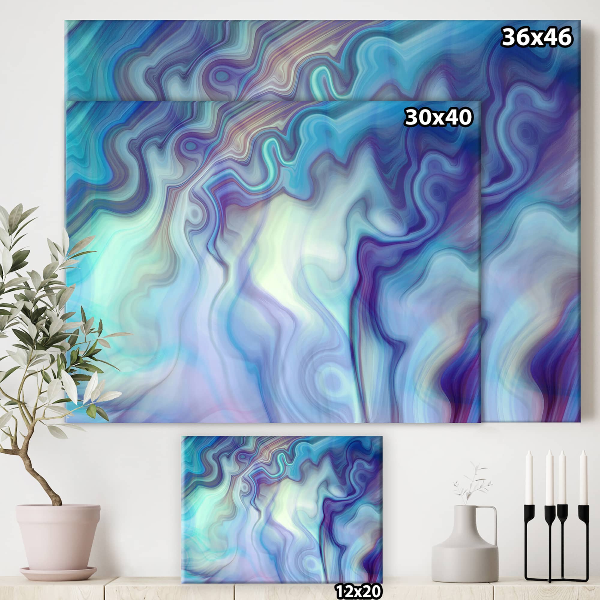 Designart - Marbled Colours in Shades of Turquoise and Purple - Modern & Contemporary Canvas Art