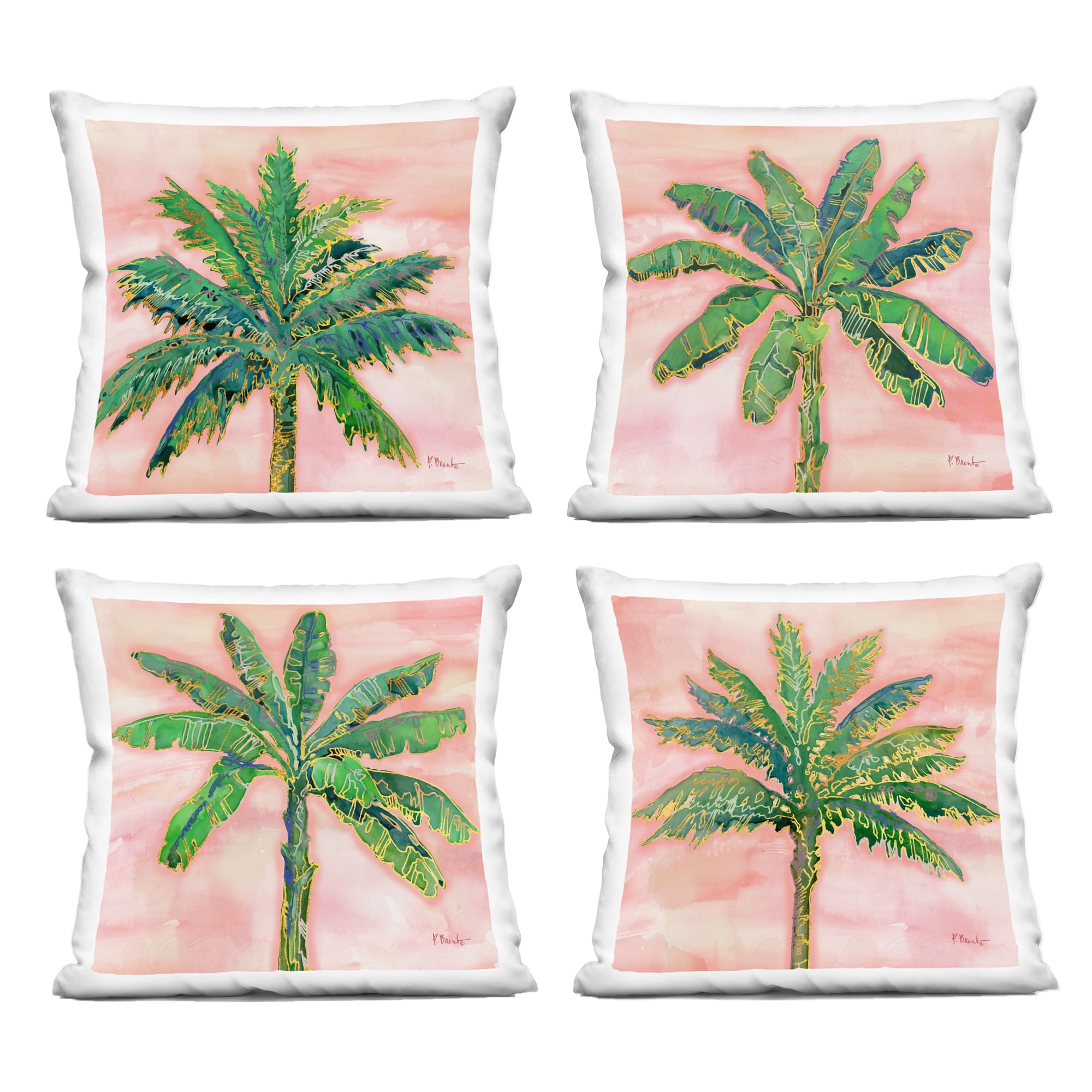 Stupell Industries 18" x 18" Pink Summer Palm Tree Leaves Decorative Printed Indoor Pillow Set