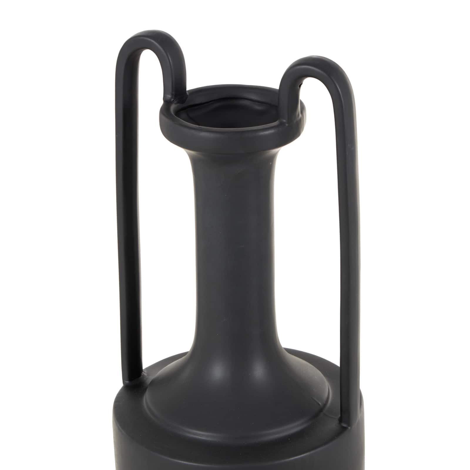 30" Black Fluted Urn Shaped Decorative Ceramic Vase with Arch Handles