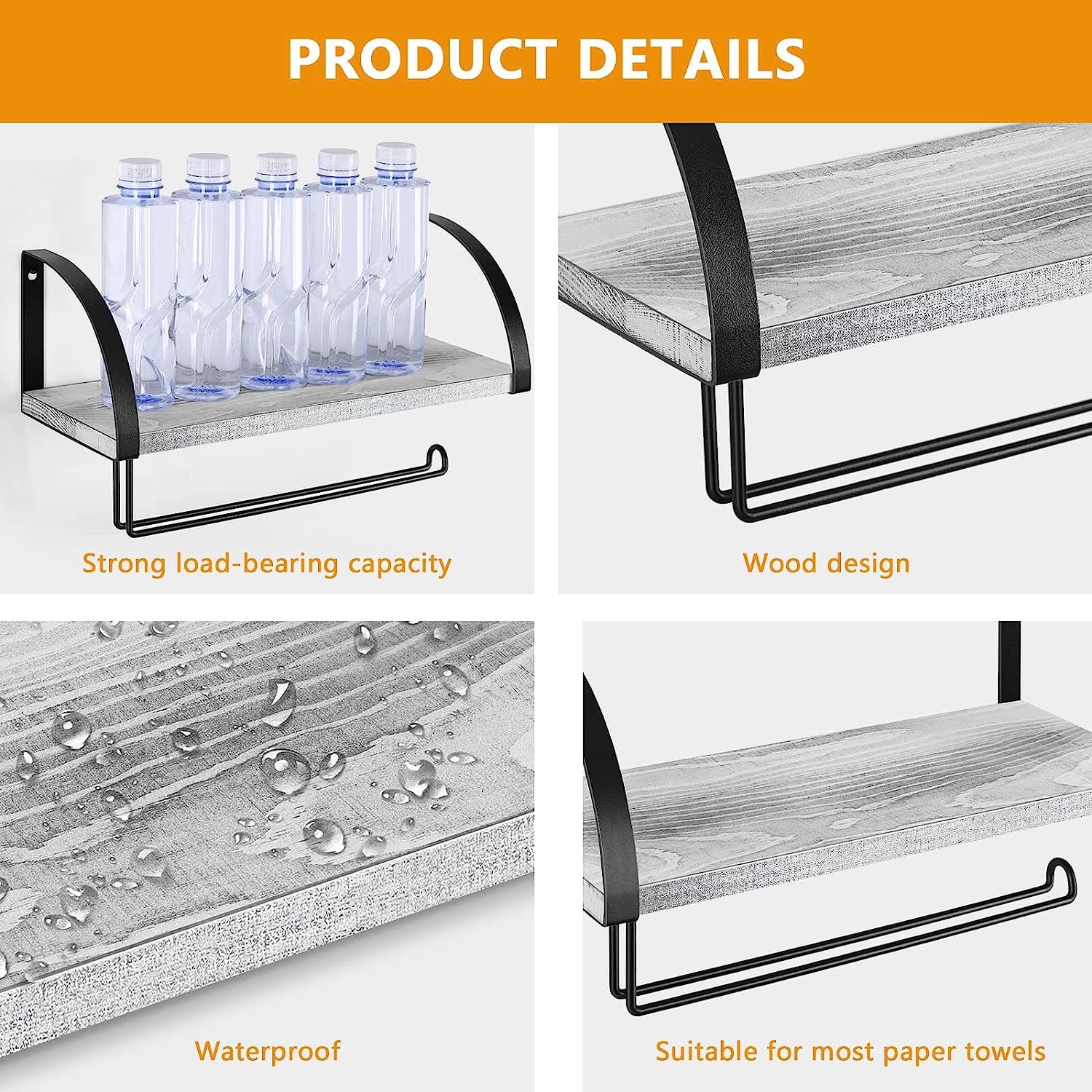 NEX™ 15" Wall Mounted Paper Towel Holder with Wood Shelf