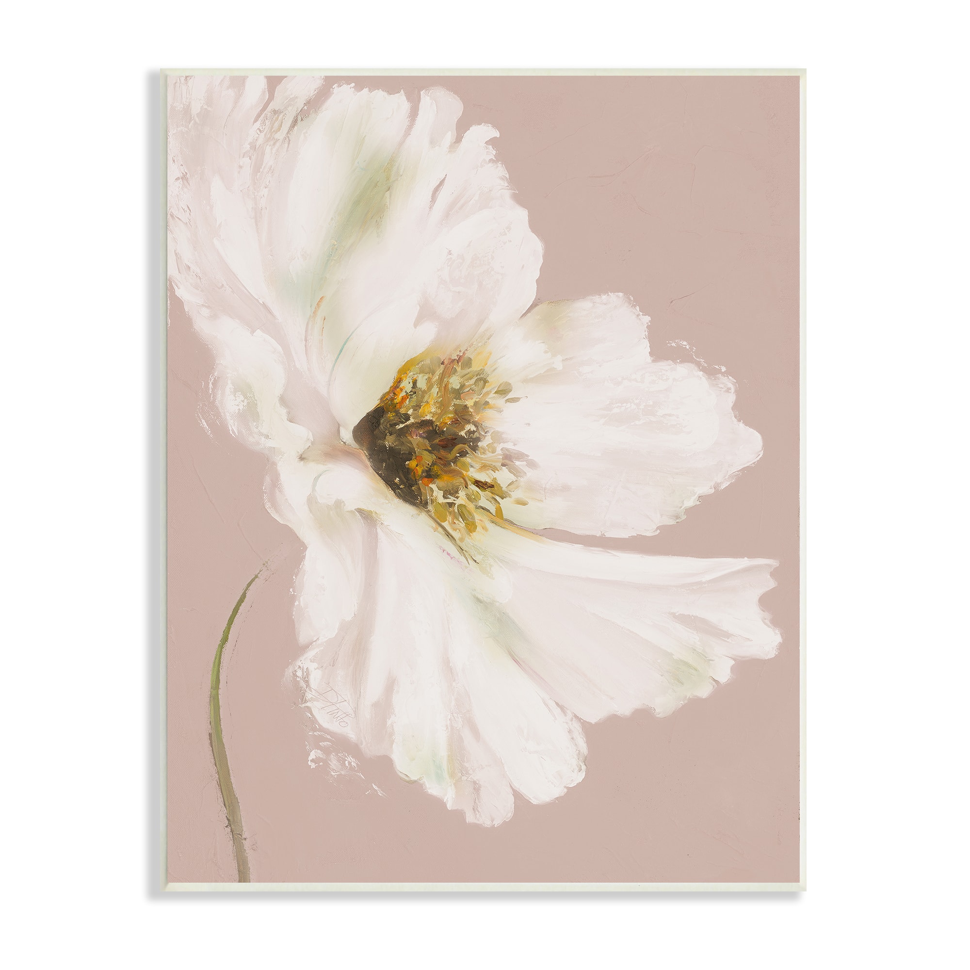 Stupell Industries Abstract White Petal Flower Expressive Flower Beige Green Wall Plaque