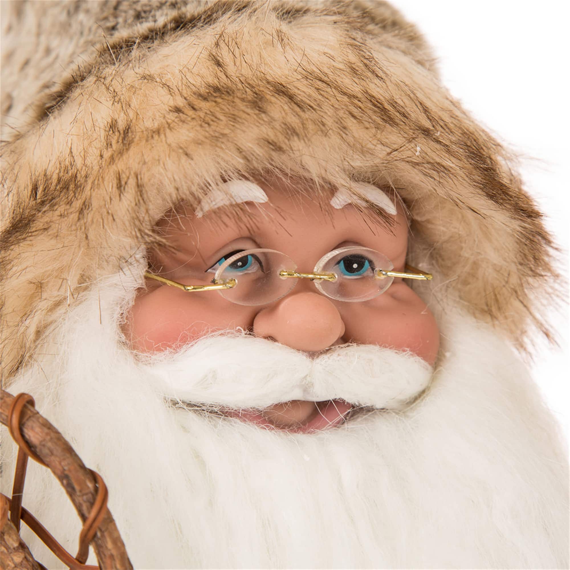 Glitzhome® 18" Christmas Light Brown Faux Fur Santa Figurine