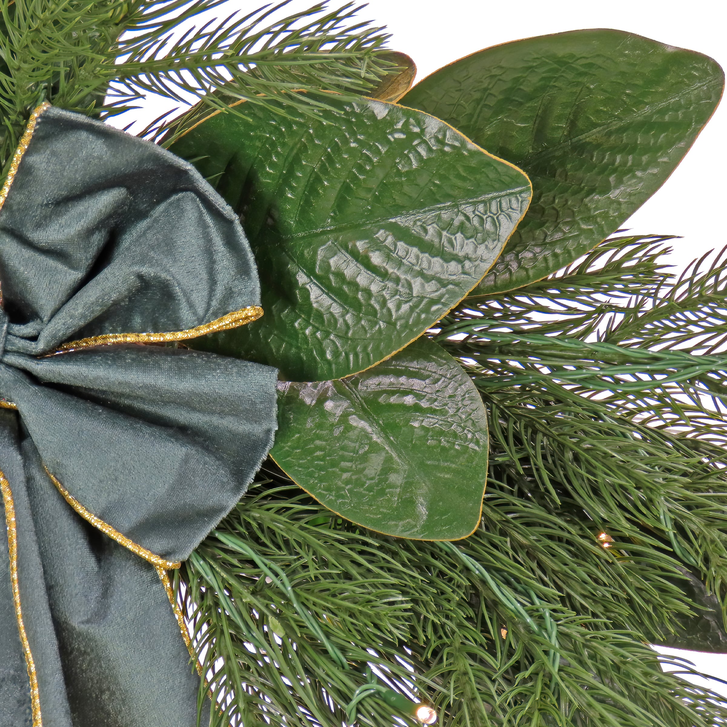 24'' LED Magnolia Mix Pine Wreath with Fabric Bow
