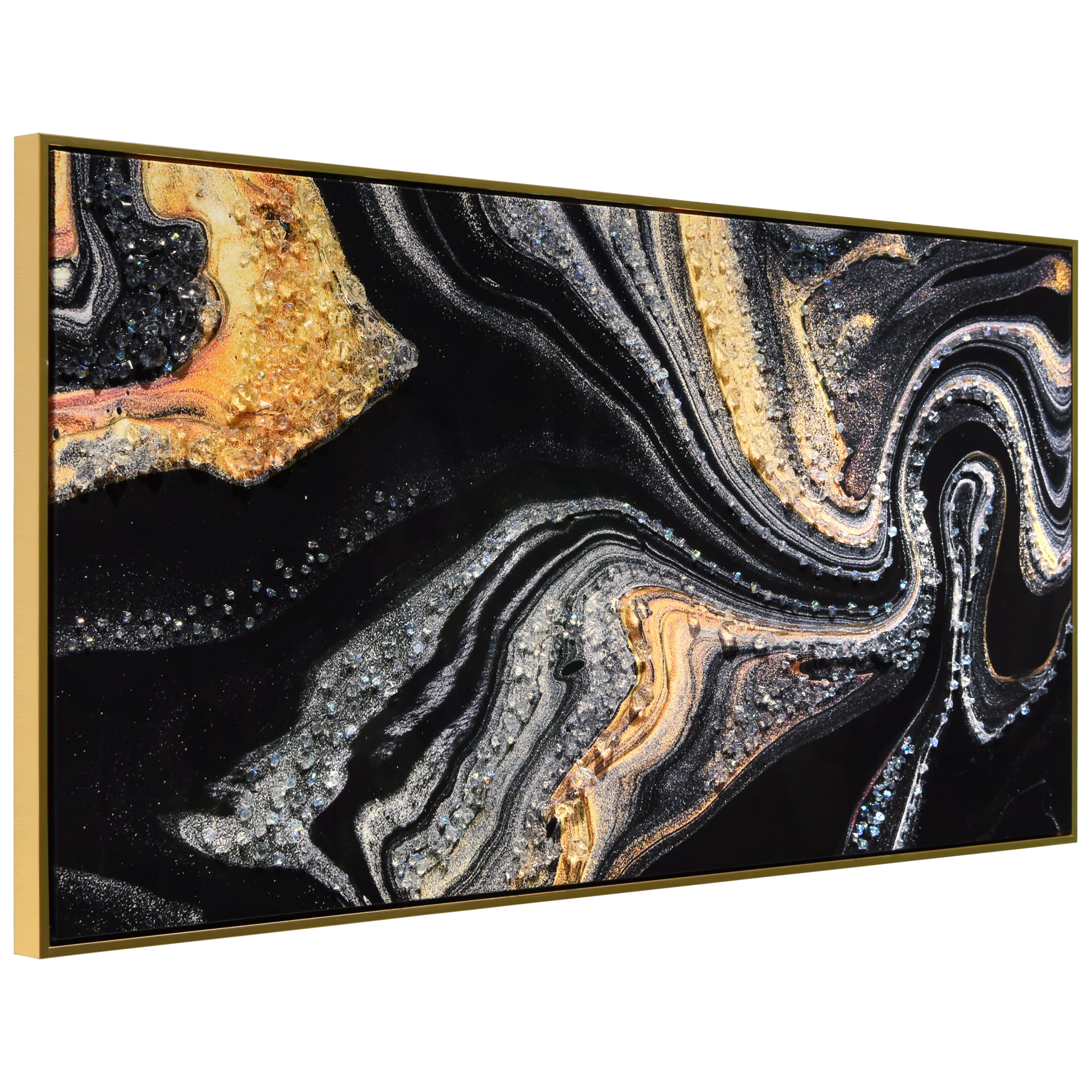Empire Art Direct Arte De Crystallus 24" x 48" Golden Veins III Epoxy Coated Wrapped Framed Glossy Abstract Canvas Wall Art
