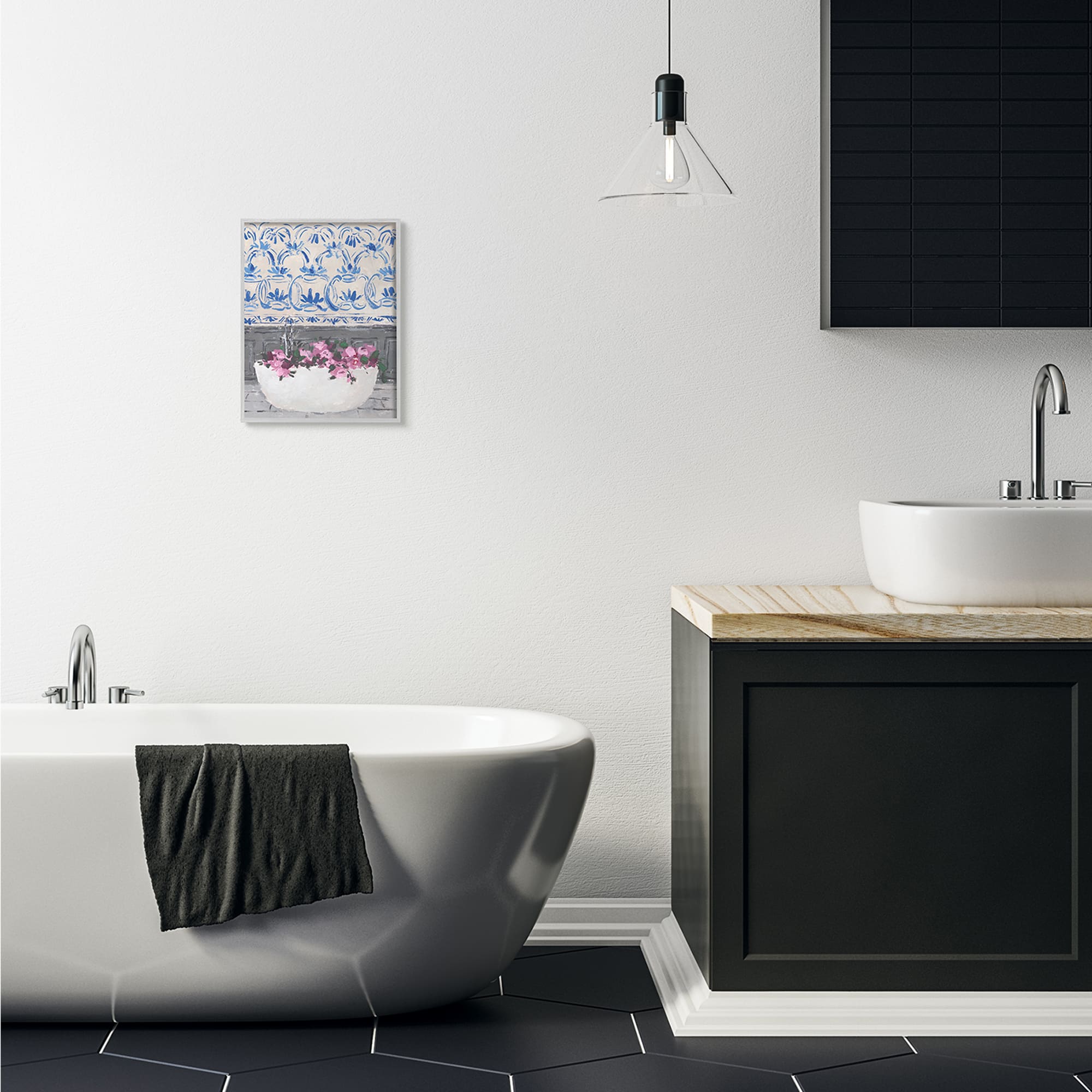 Stupell Industries Flowers In Bath Tub Gray Framed Wall Art