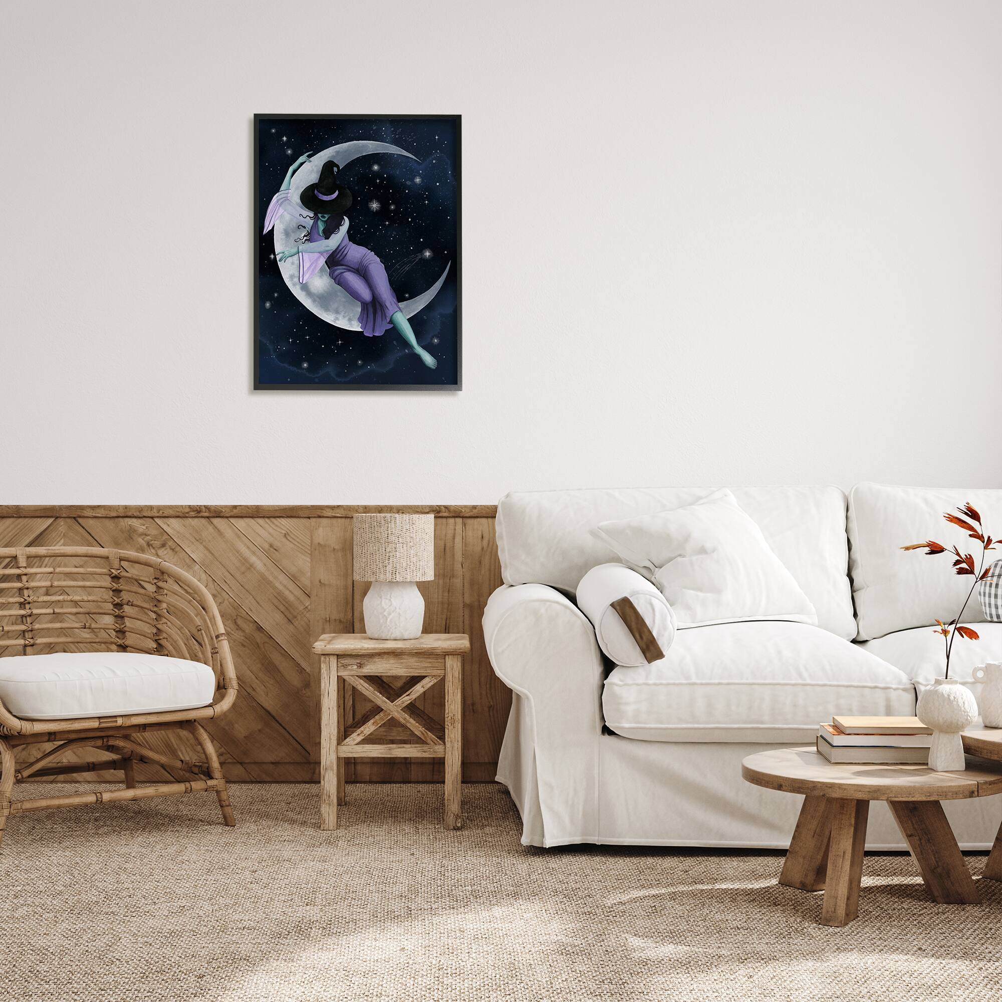 Stupell Industries Moon Witch Starry Night Sky Framed Giclee Art