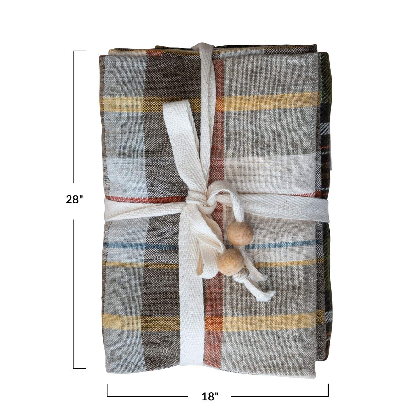 Hello Honey® Plaid Cotton Tea Towels with Wooden Beads