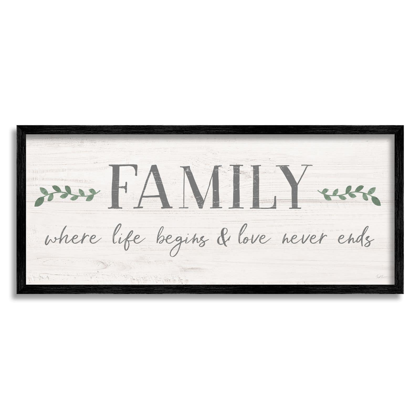Stupell Industries Family Life Begins Love Never Ends Motivational Phrase Framed Wall Art