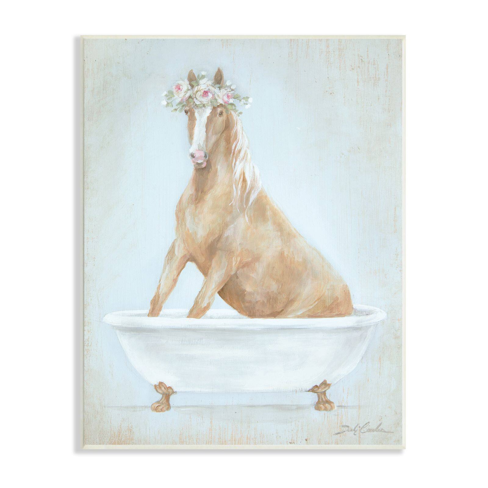 Stupell Industries Country Horse in Farm Bathtub Pink Floral Crown Wall Plaque