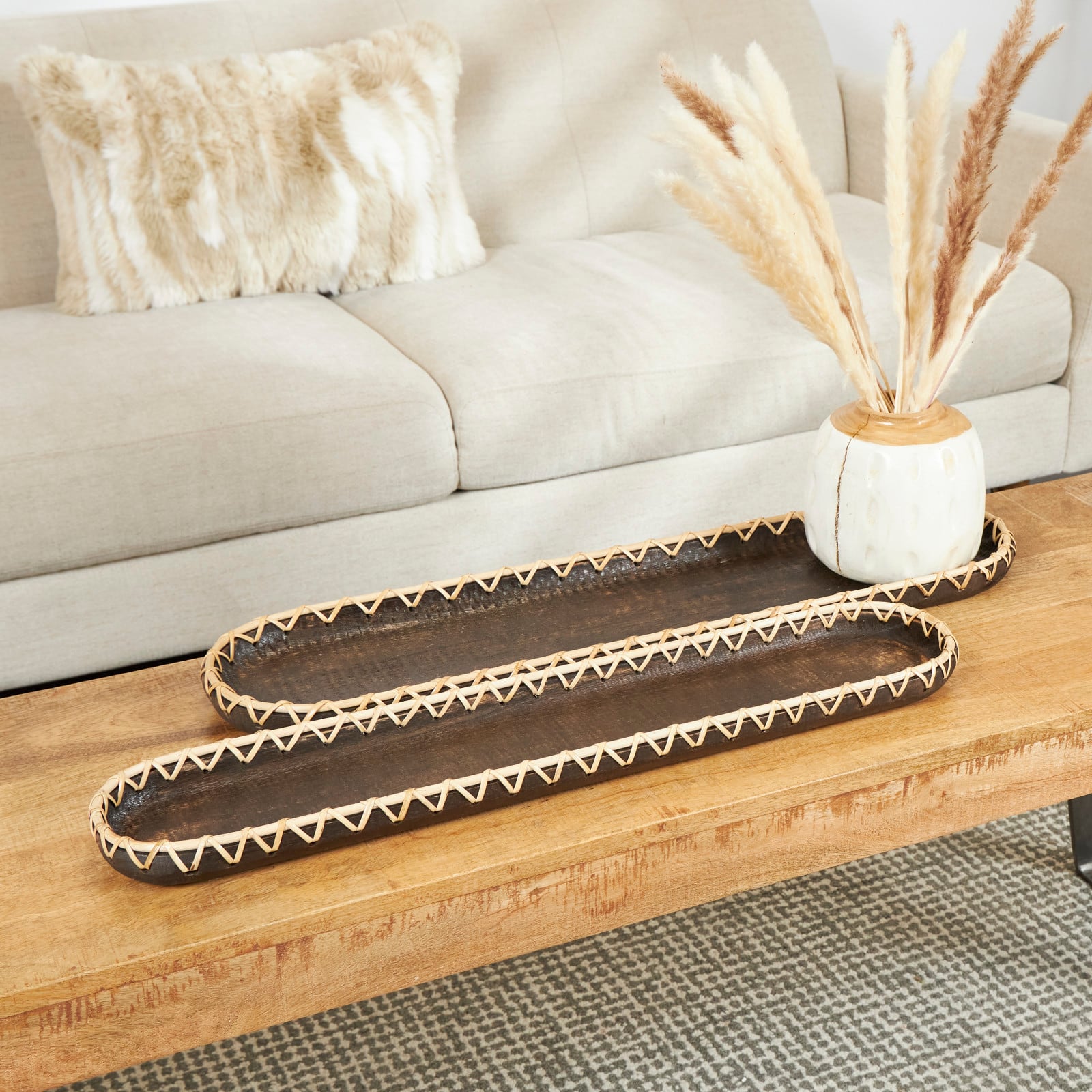Dark Brown Mango Wood Nesting Tray Set