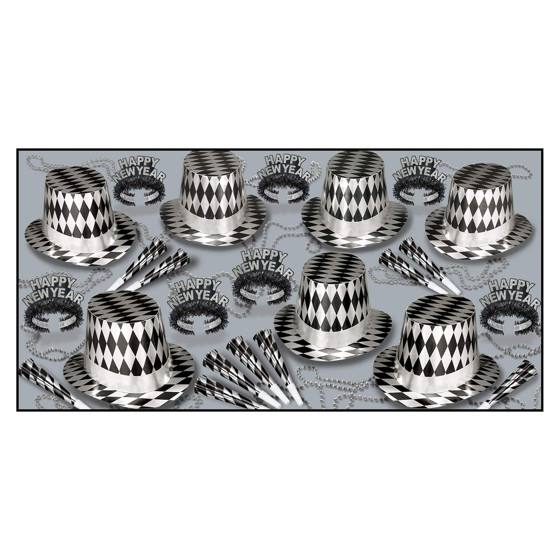 Beistle Silver & Black New Year Harlequin Part Favor Kit for 50