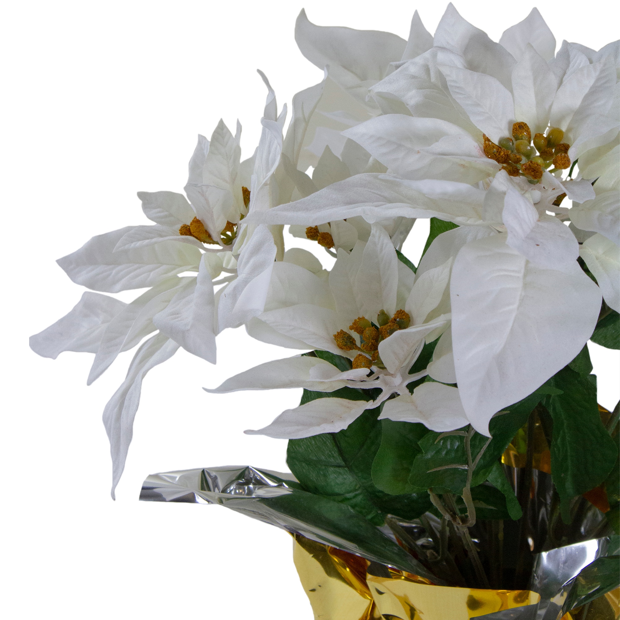 17" Potted White Poinsettia Christmas Arrangement