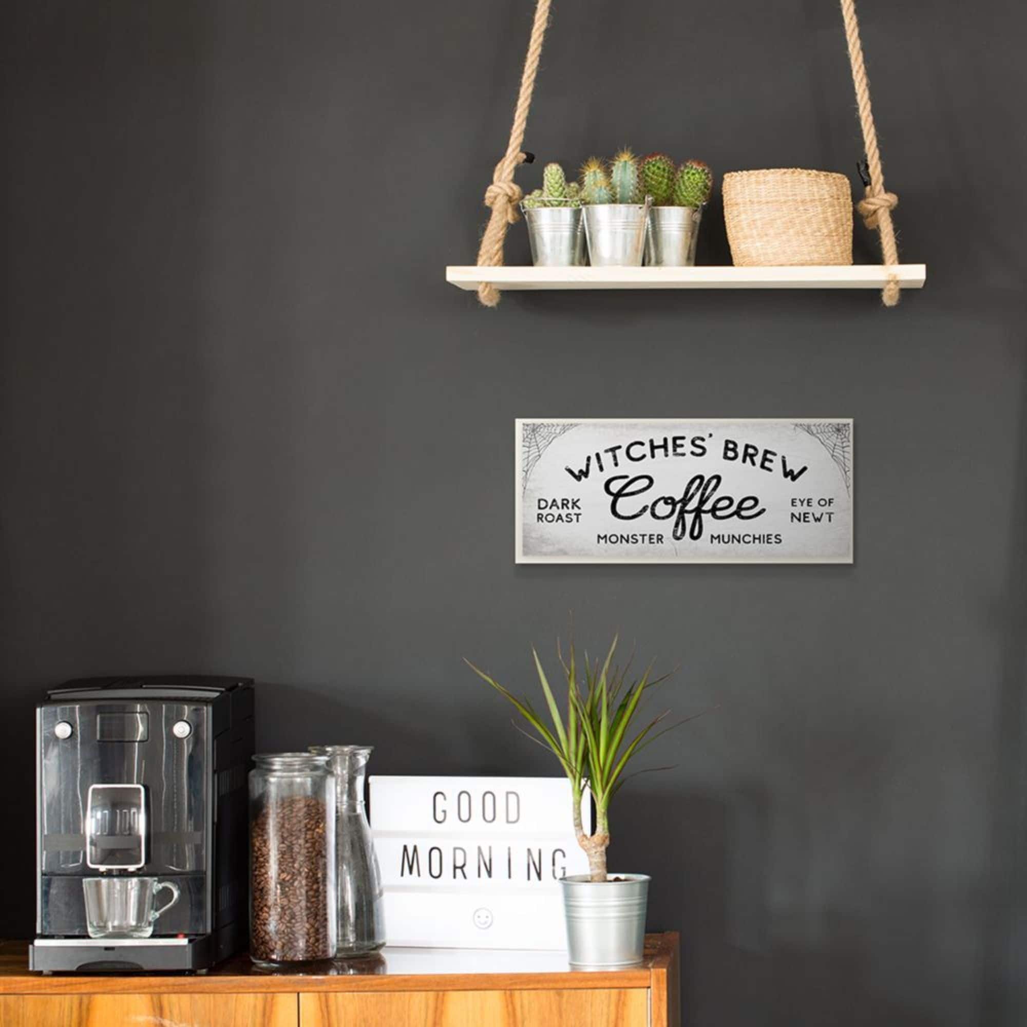 Stupell Industries Witches' Brew Coffee Charming Halloween Design Wood Wall Plaque