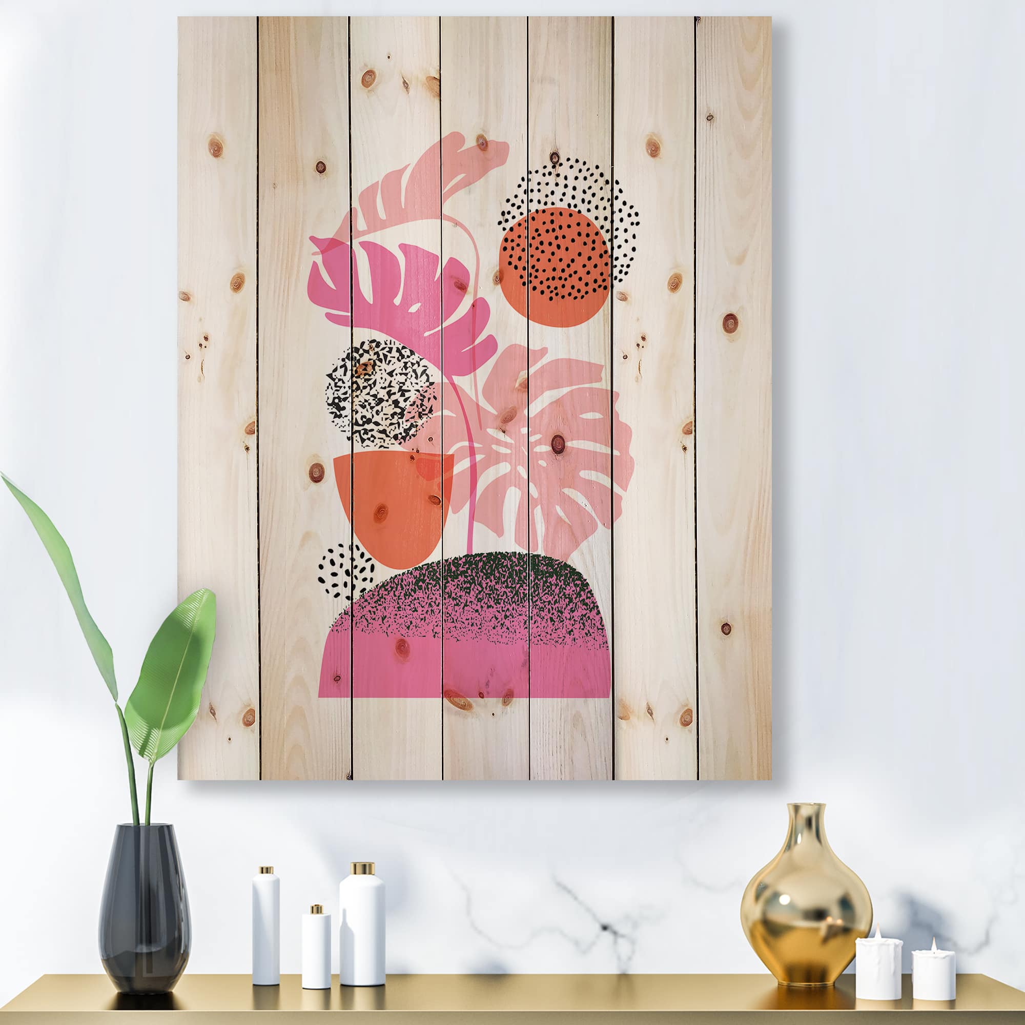 Designart - Geometric Moon & Sun Shapes With Tropical Leaves