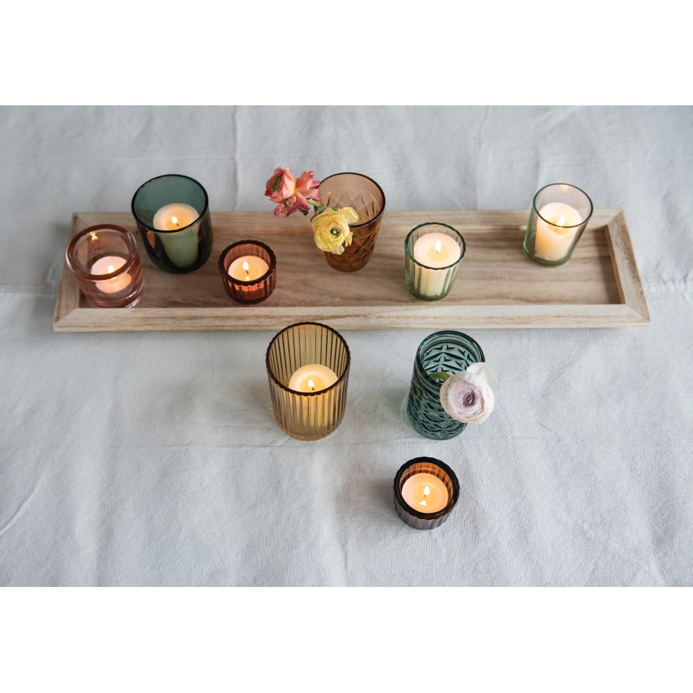 Hello Honey® Glass Votive Candle Holders & Wood Tray Set