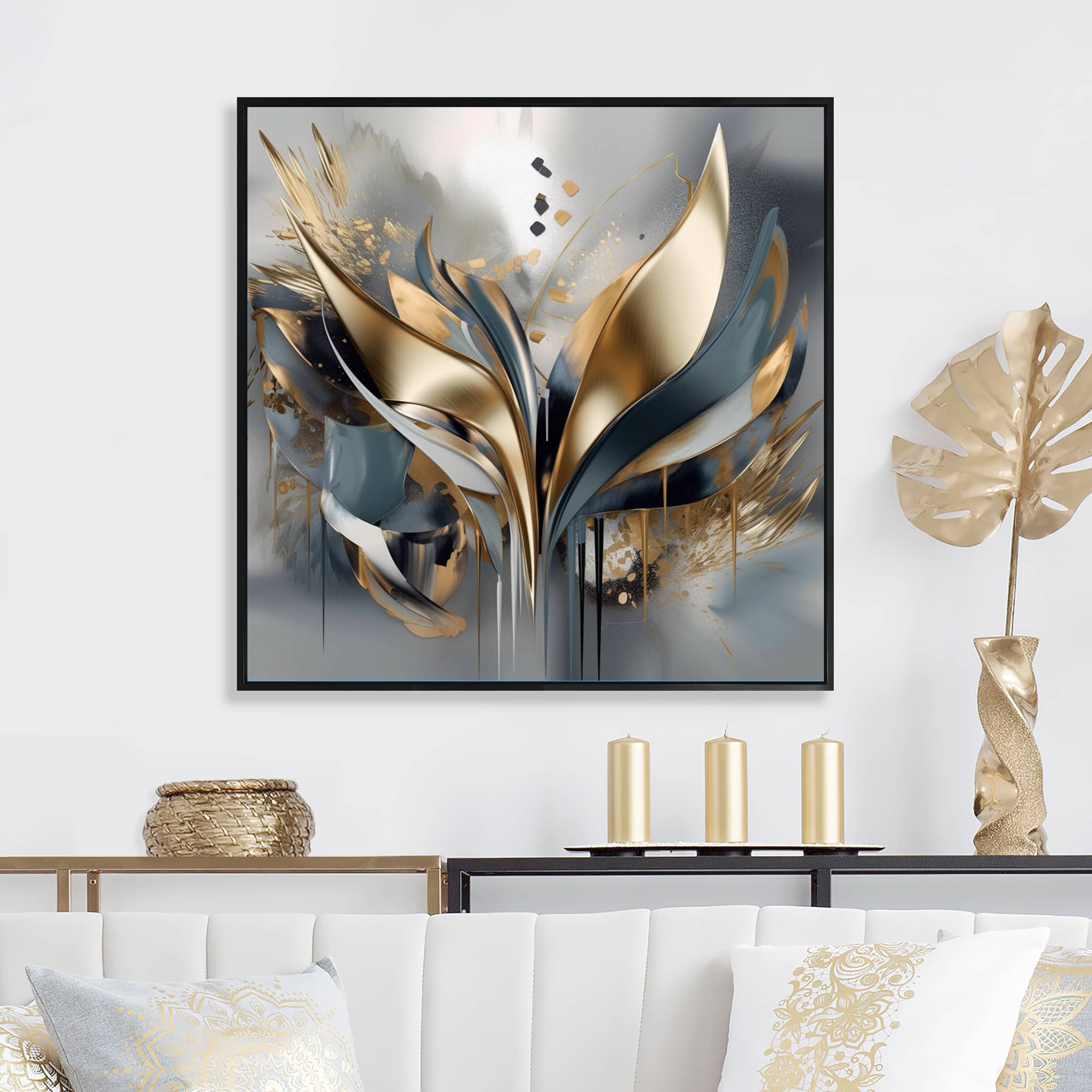 Designart "Abstract Shapes And Lines Iv" Abstract Marble Framed Canvas Print