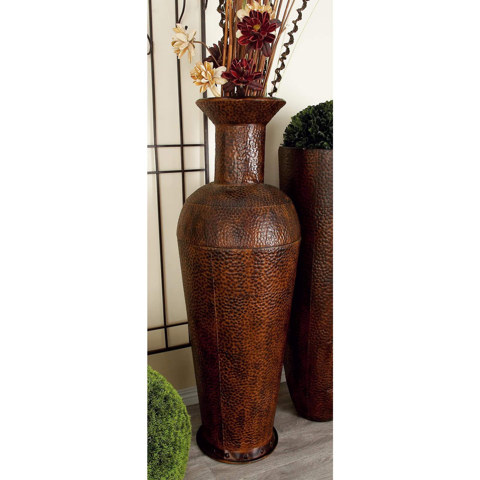 Set of 3 Brown Metal Traditional Vase, 50", 35", 26"