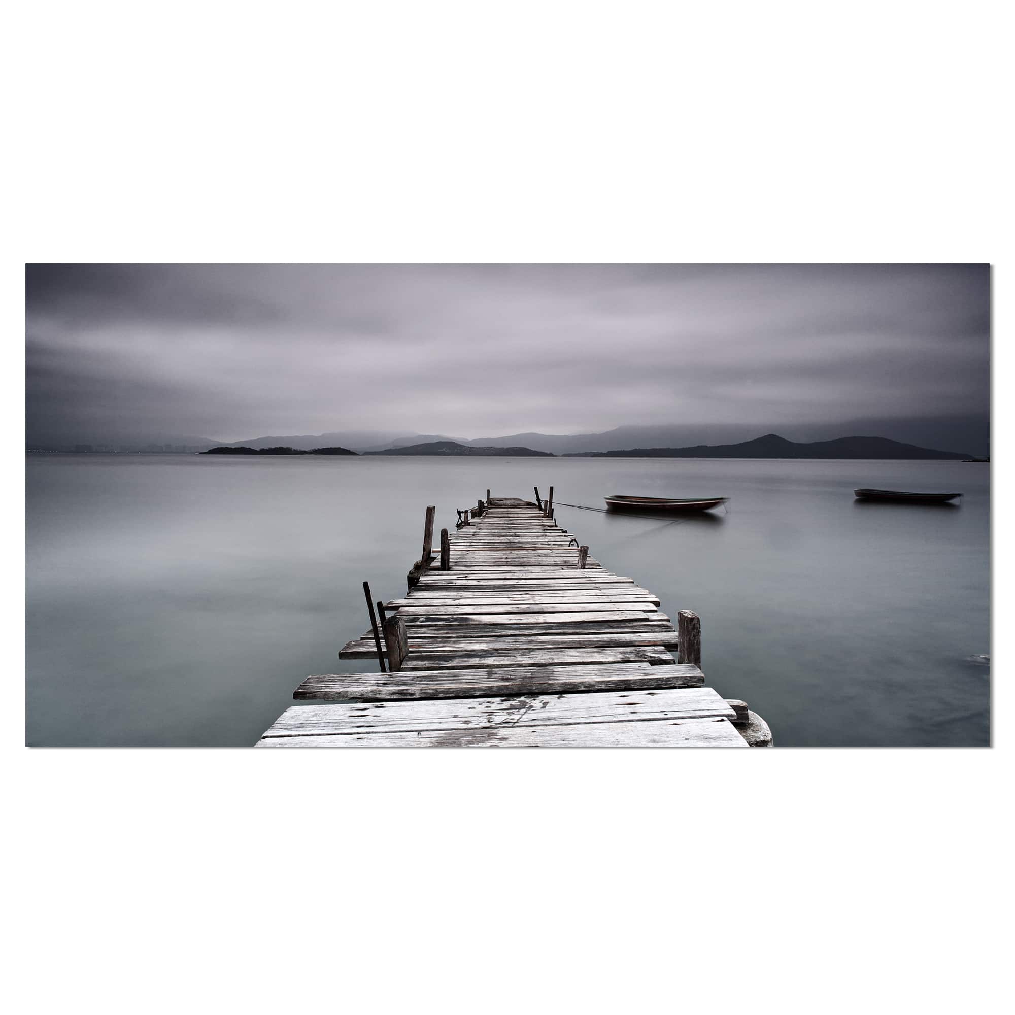 Designart - Pier and Boats at Seashore - Large Bridge Canvas Art Print