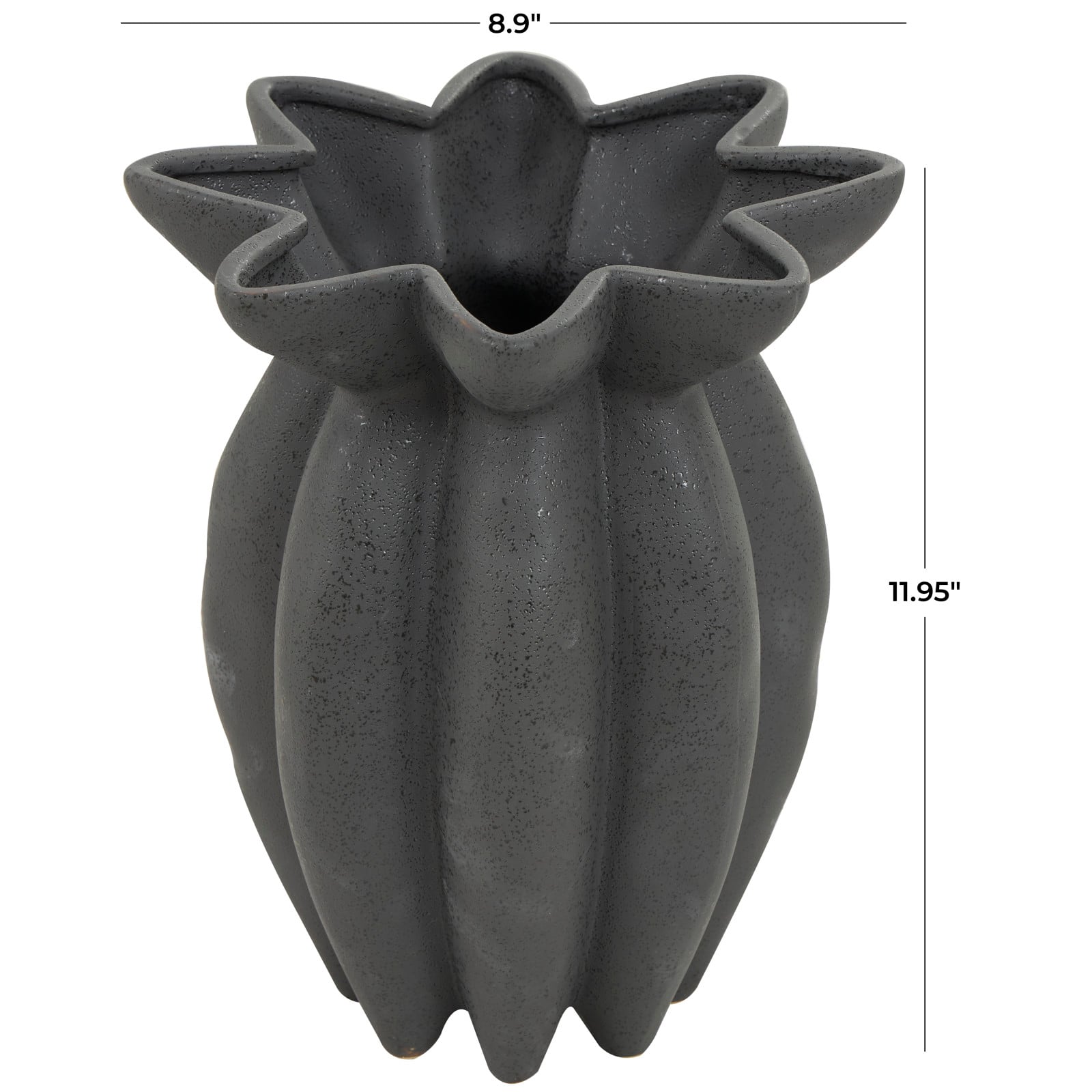 12" Black Ceramic Speckle Textured Vase with Tulip Style Opening