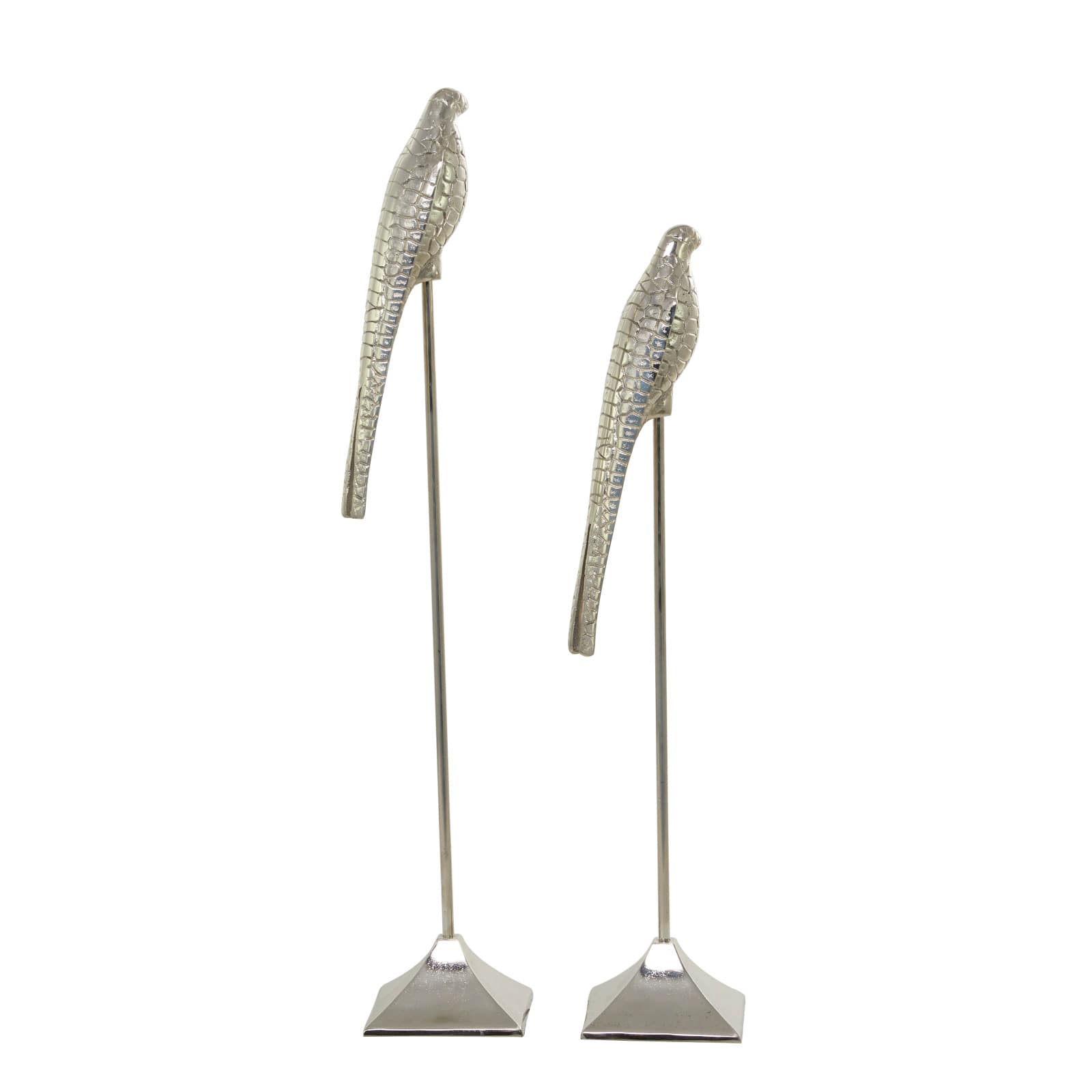 Silver Aluminum Eclectic Bird Sculpture, Set of 2" 34", 29"