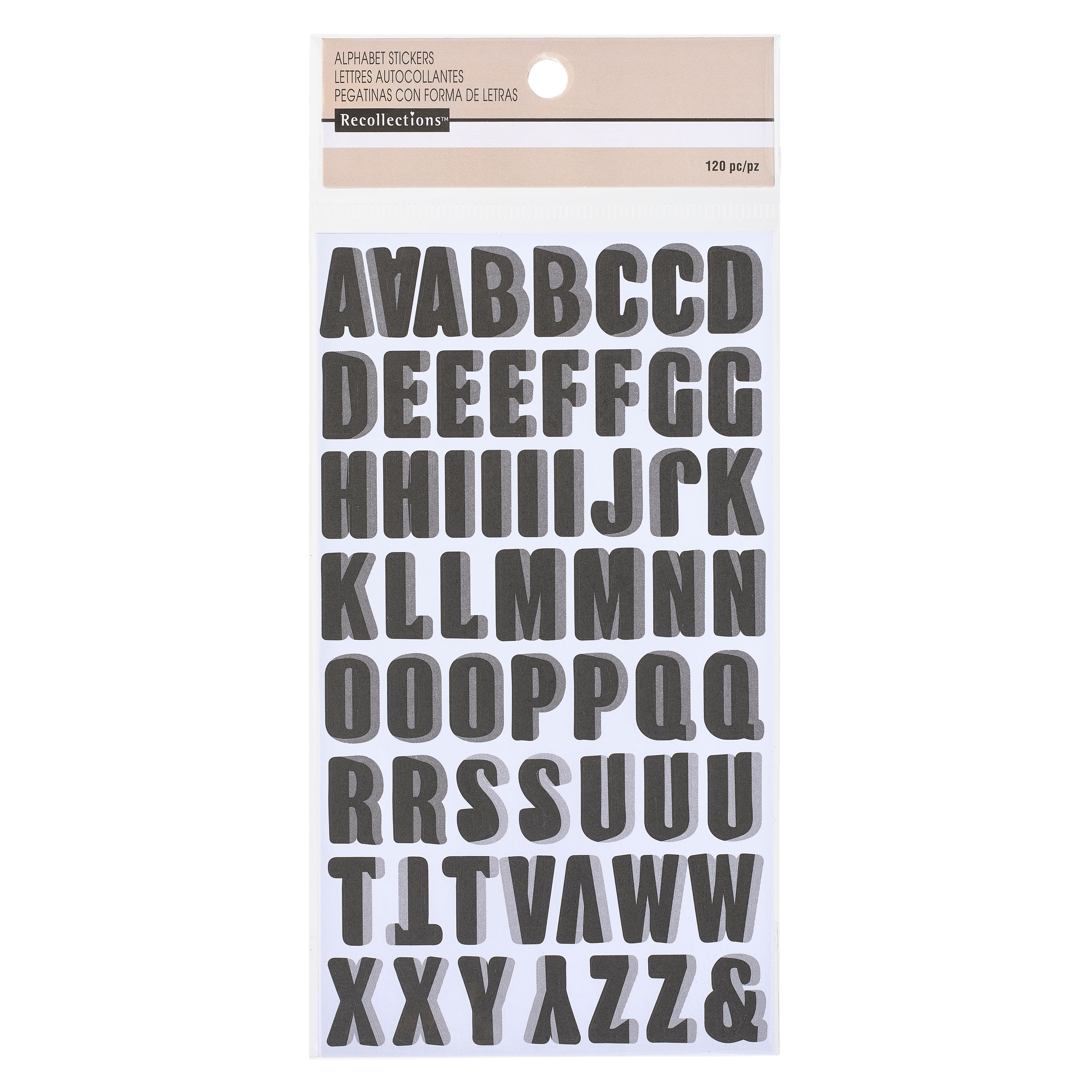 12 Packs: 120 ct. (1440 total) Black Block Alphabet Stickers with Gray Shadow By Recollections™