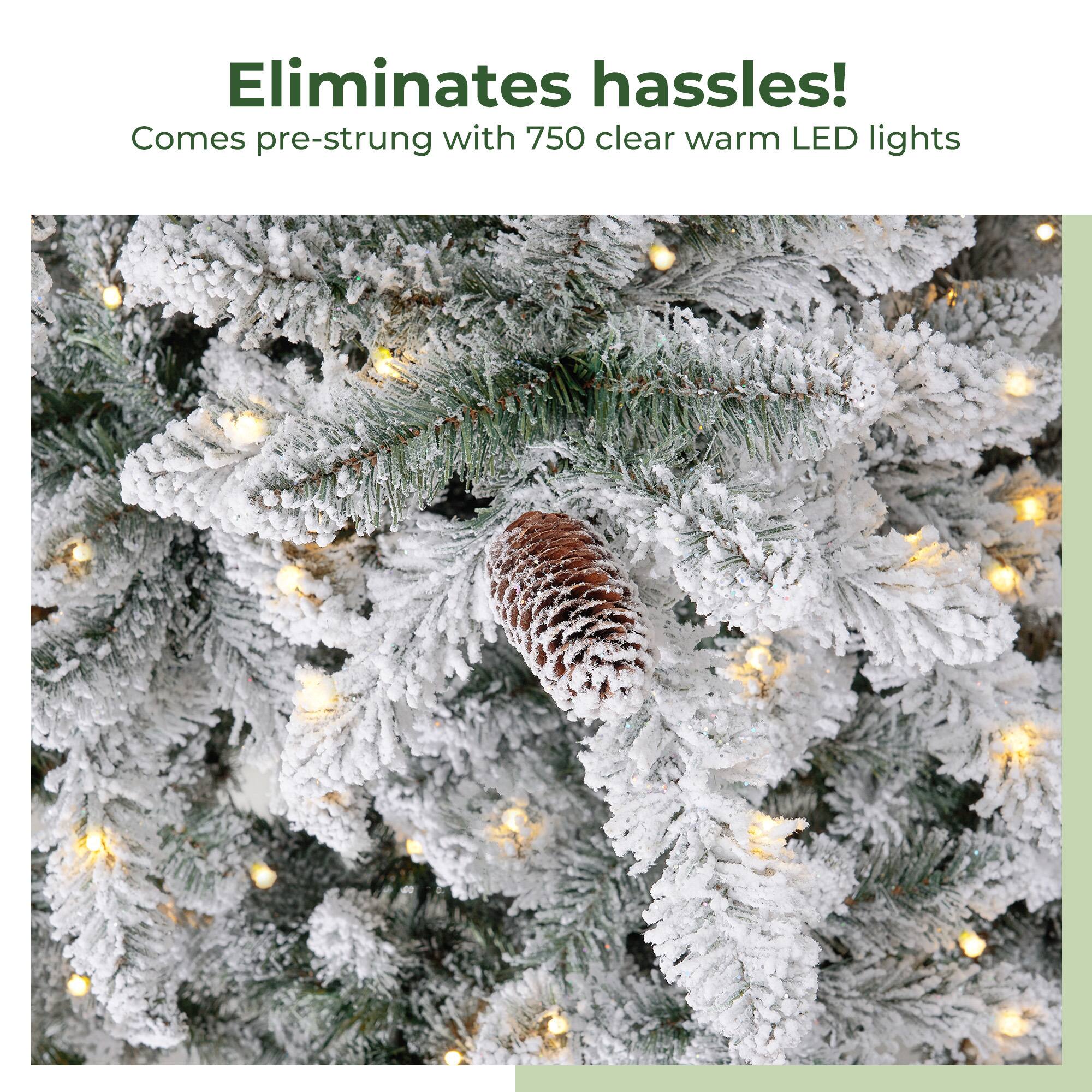 11ft. Pre-Lit Flocked Livingston Fir Artificial Christmas Tree with Pine Cones, Clear LED Lights