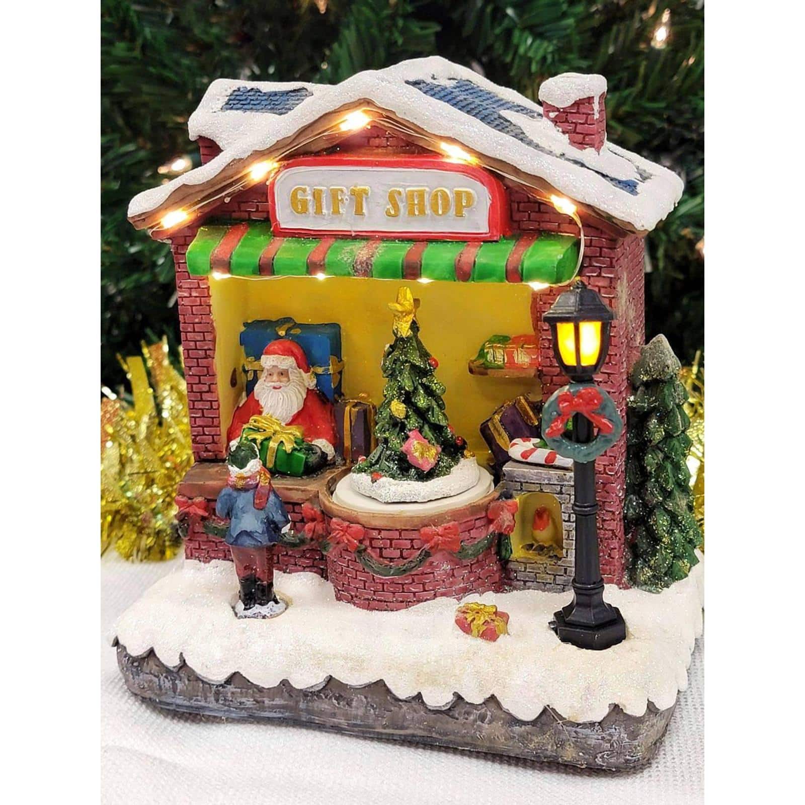 Wizardi 12" Christmas Village Gift Shop with Christmas Tree