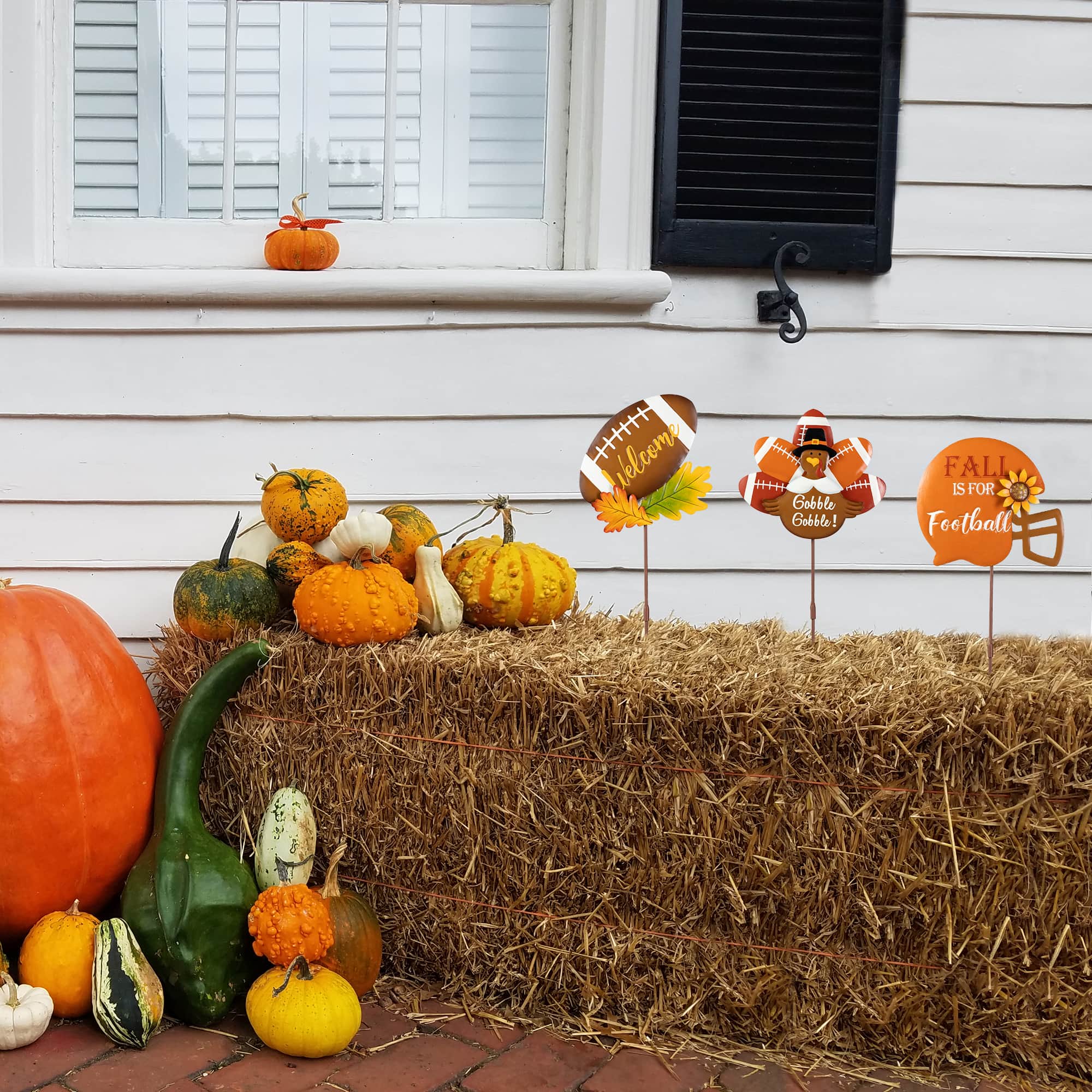 Glitzhome® 24" Thanksgiving Metal Football & Turkey Yard Stakes Set