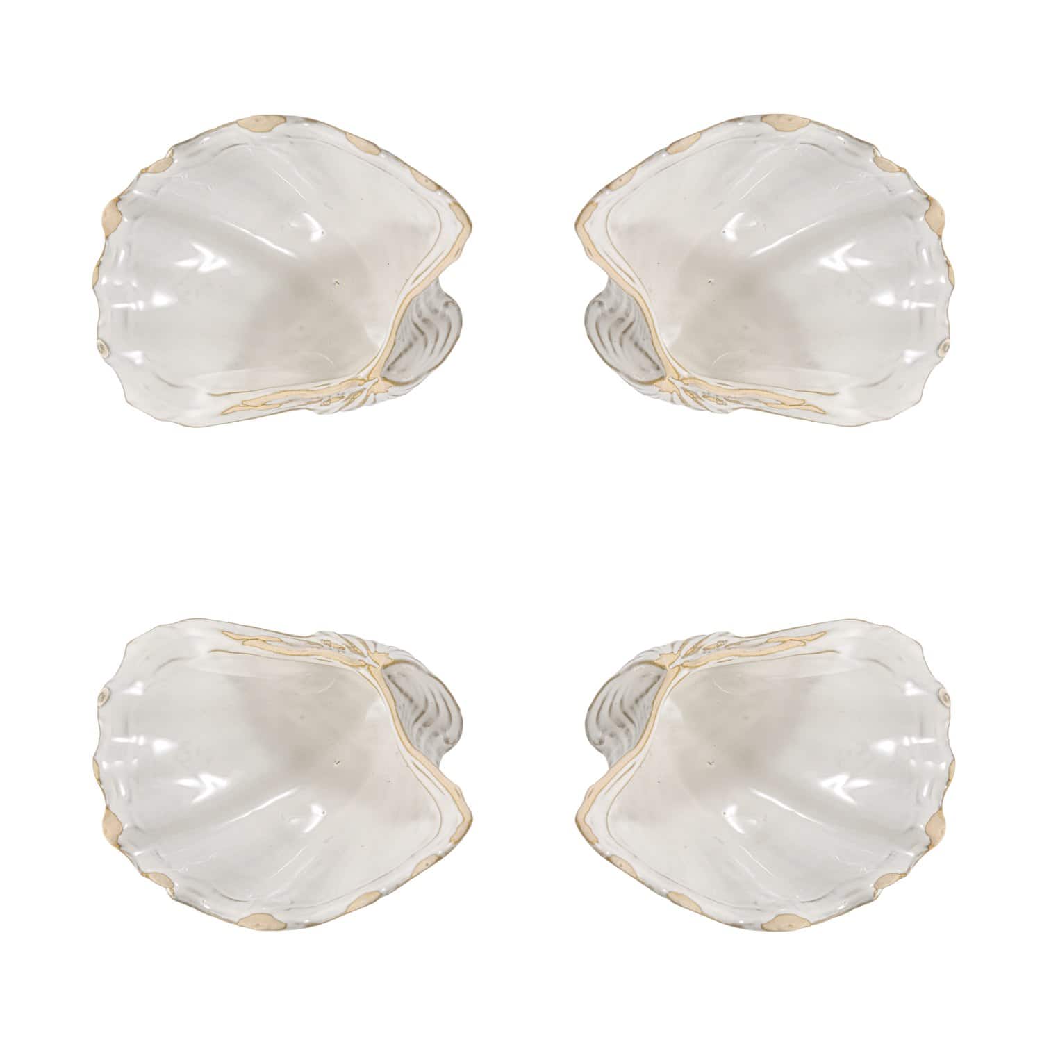Hello Honey® 8" White Reactive Crackle Glaze Stoneware Shell Plates, 4ct.
