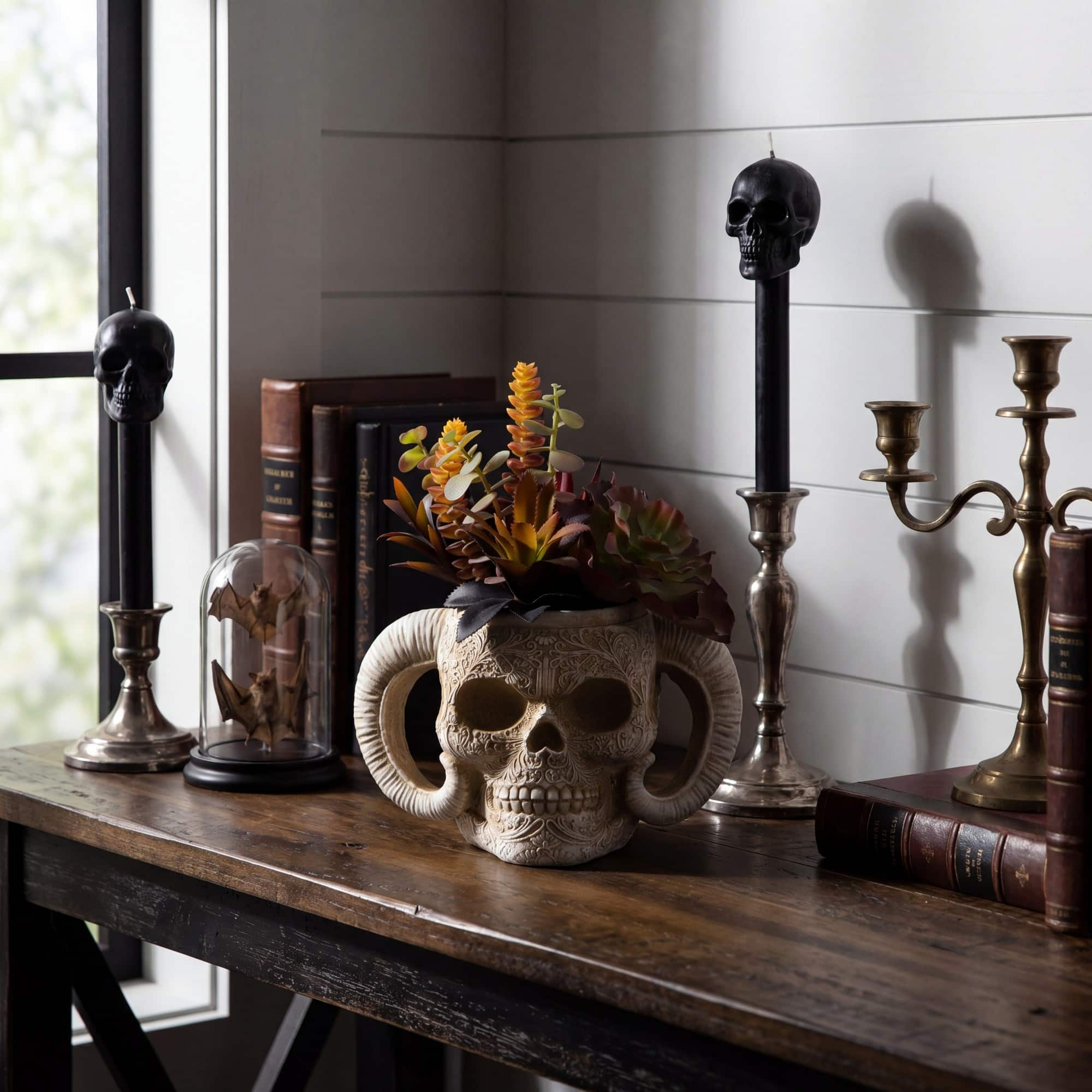9.5" Artificial Halloween Succulent Garden in Horned Skull Planter