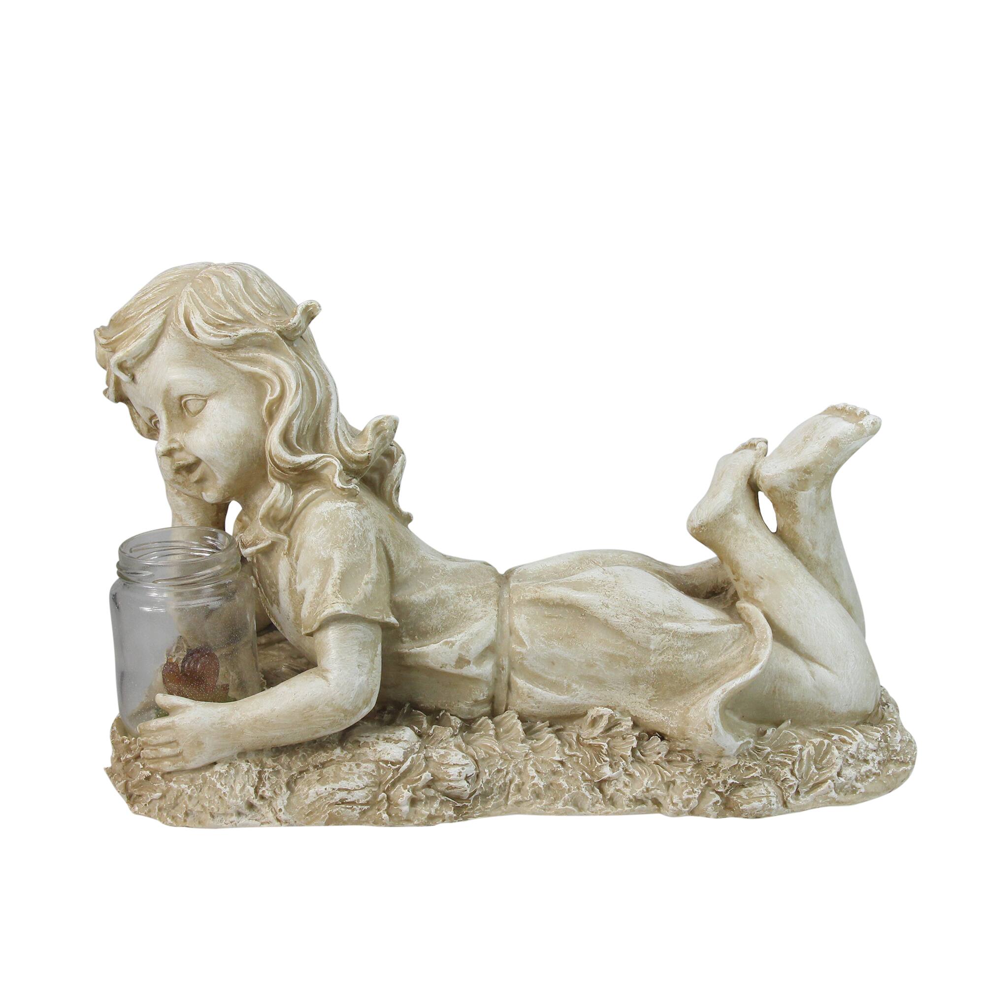 14" Almond Brown LED Lighted Solar Powered Distressed Garden Statue