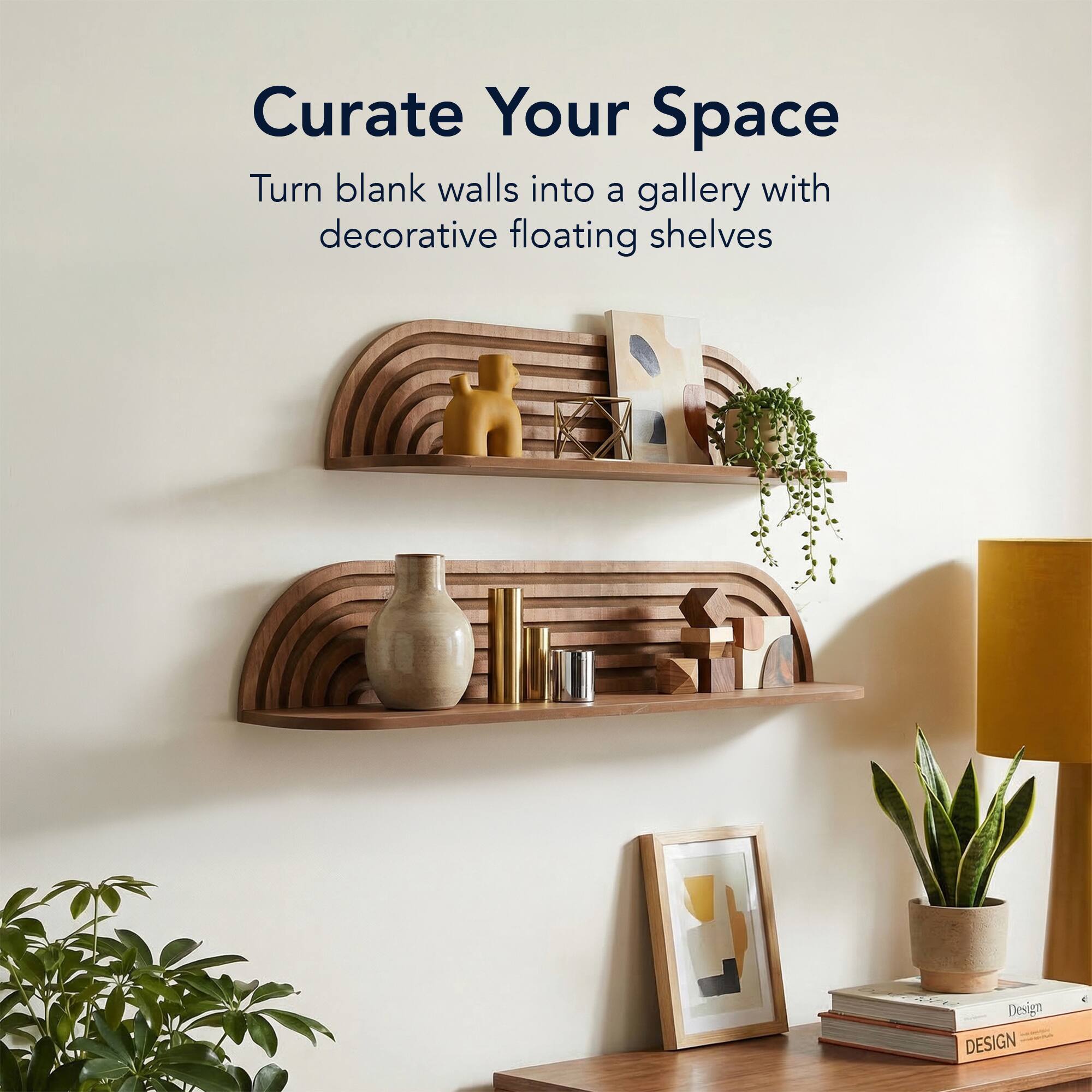 American Art Decor Dark Walnut Floating Wall Shelves Set