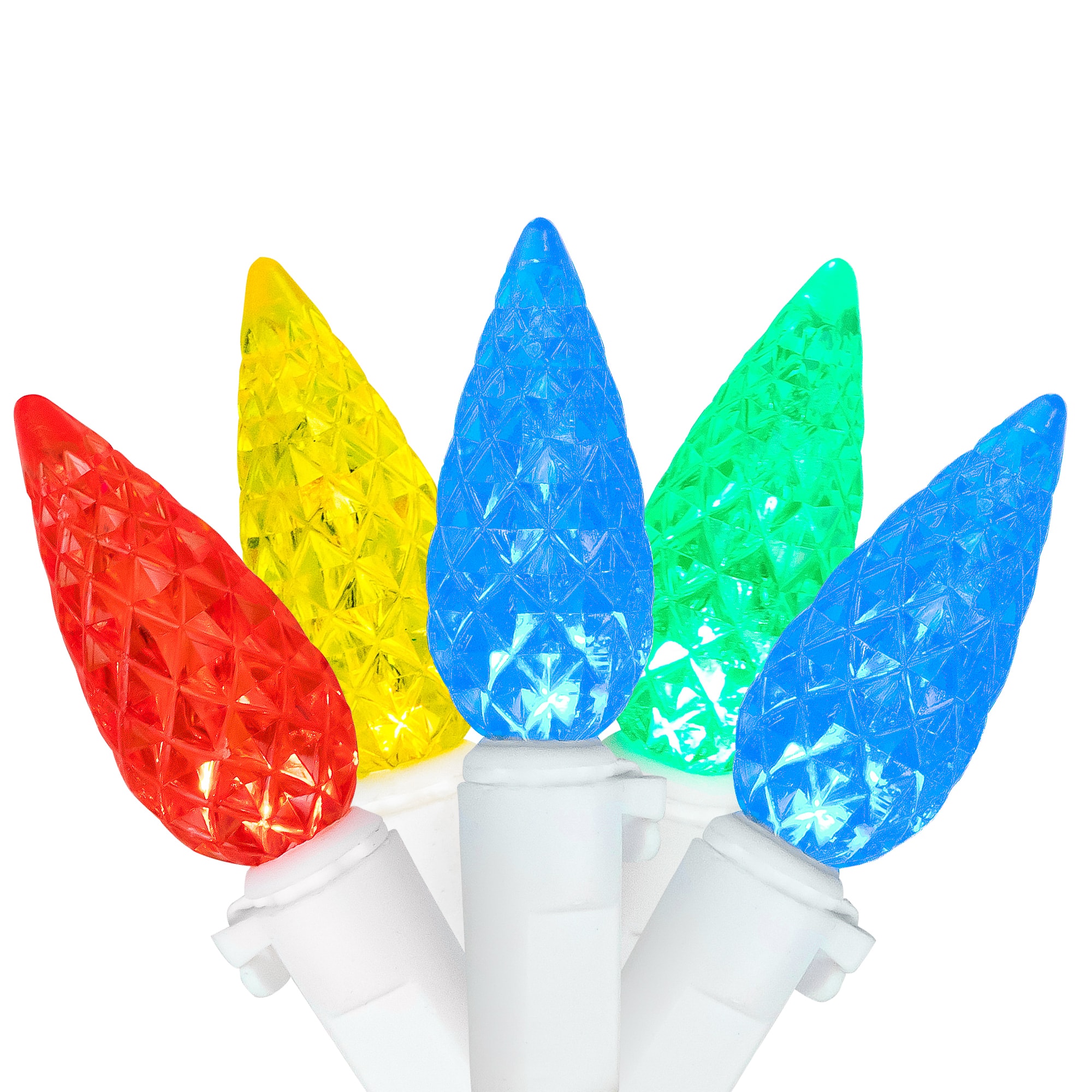 70ct. Multicolor Faceted LED C6 Christmas String Lights with White Wire