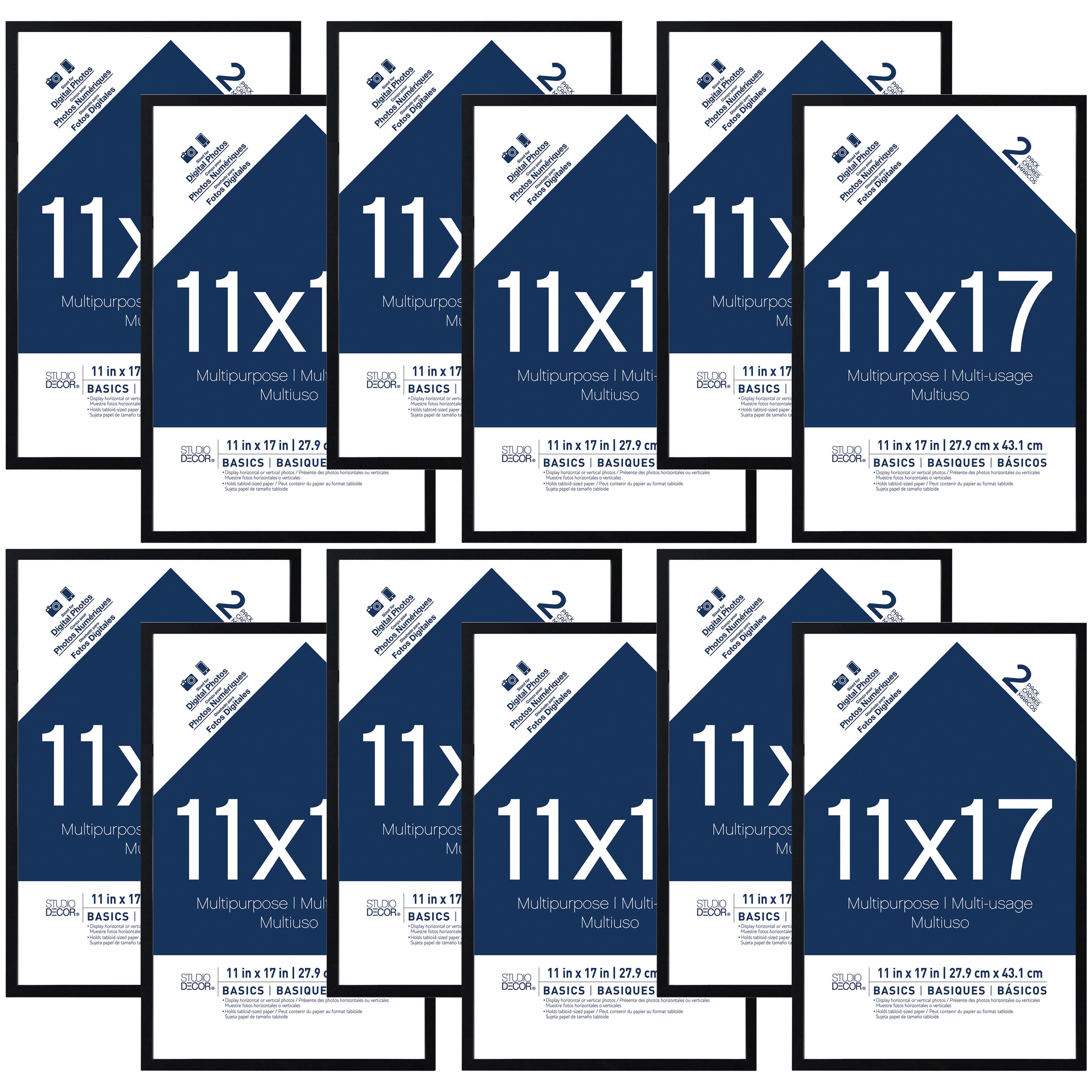 6 Packs: 2 ct. (12 total) Black Multipurpose 11" x 17" Frames, Basics by Studio Décor®