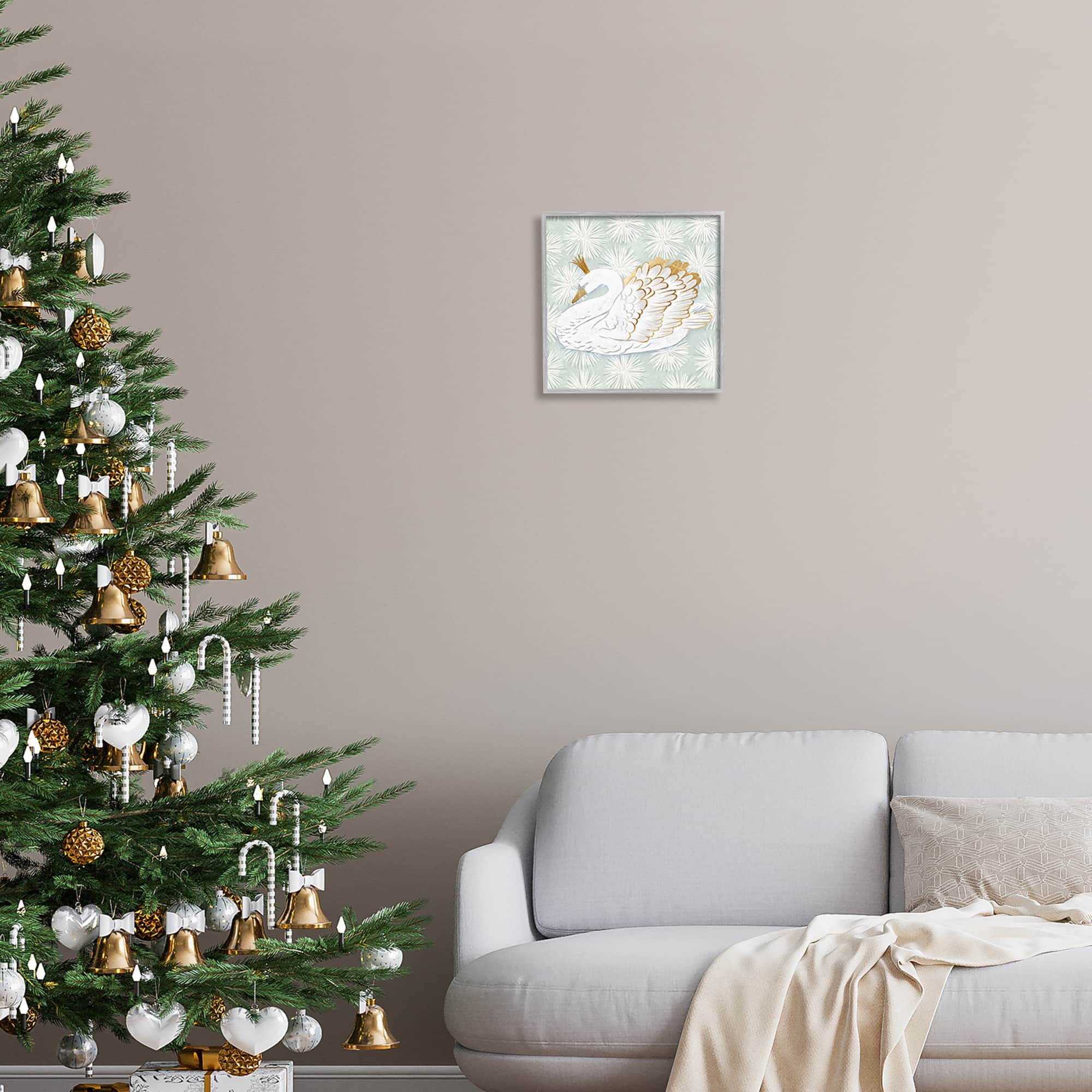 Stupell Industries Winter Holiday Swan Pattern Framed Giclee Art