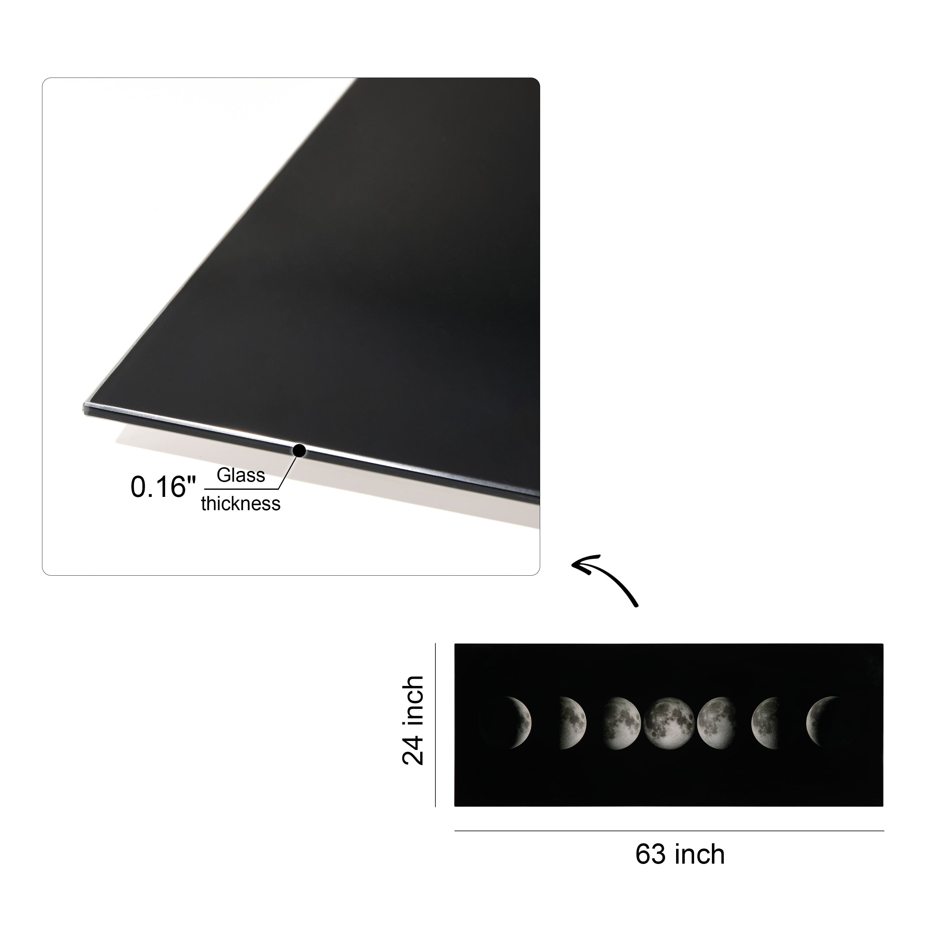 Empire Art Direct Vetro De Arte 63" x 24" Moon Frameless Free Floating Reverse Printed Tempered Glass Wall Art