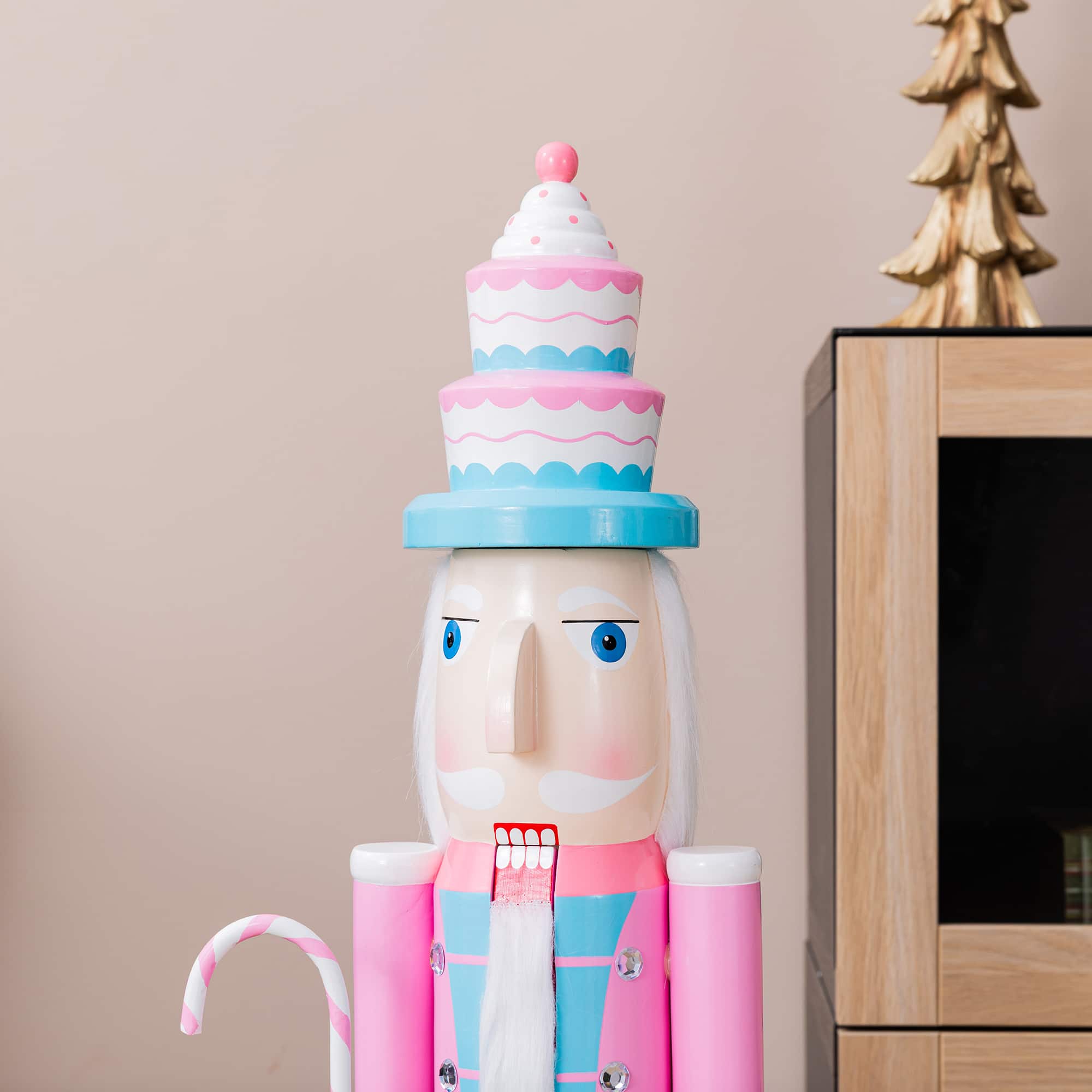 Glitzhome® 42" Wooden Christmas Pink Cupcake Nutcracker