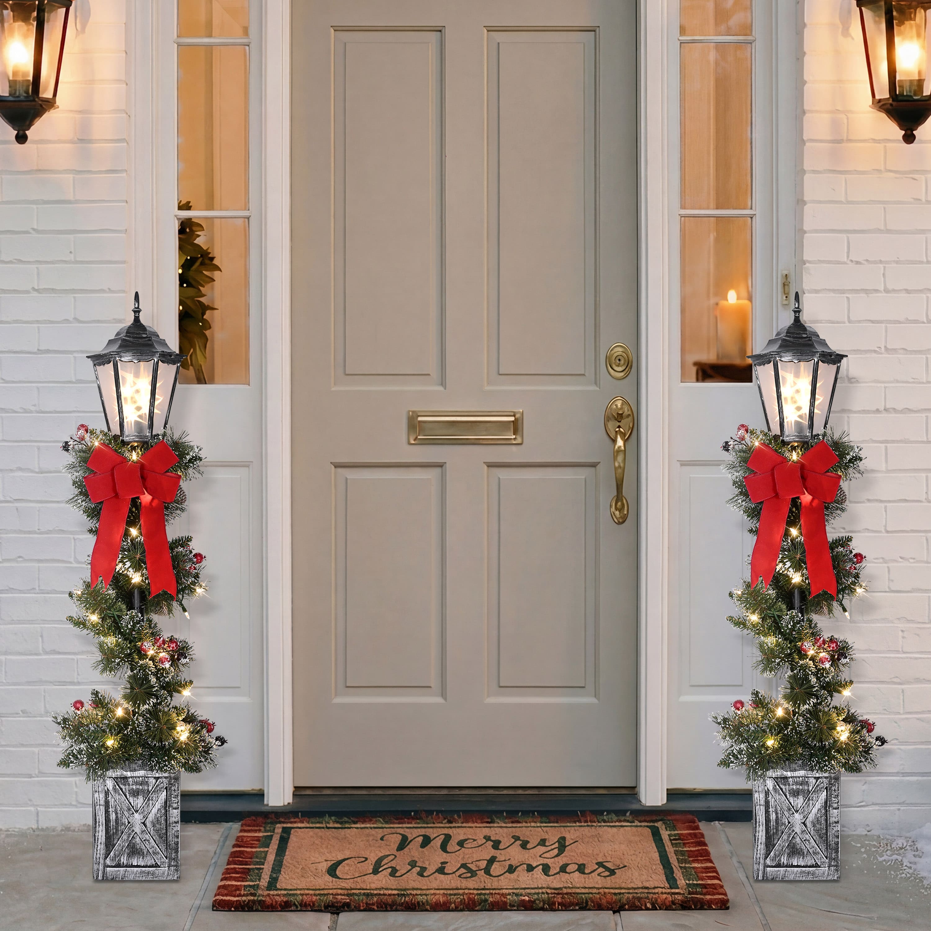 Puleo International 4ft. Pre-Lit Frosted Spiral Artificial Christmas Lamp Post with Decorative Pot Base, 2ct.