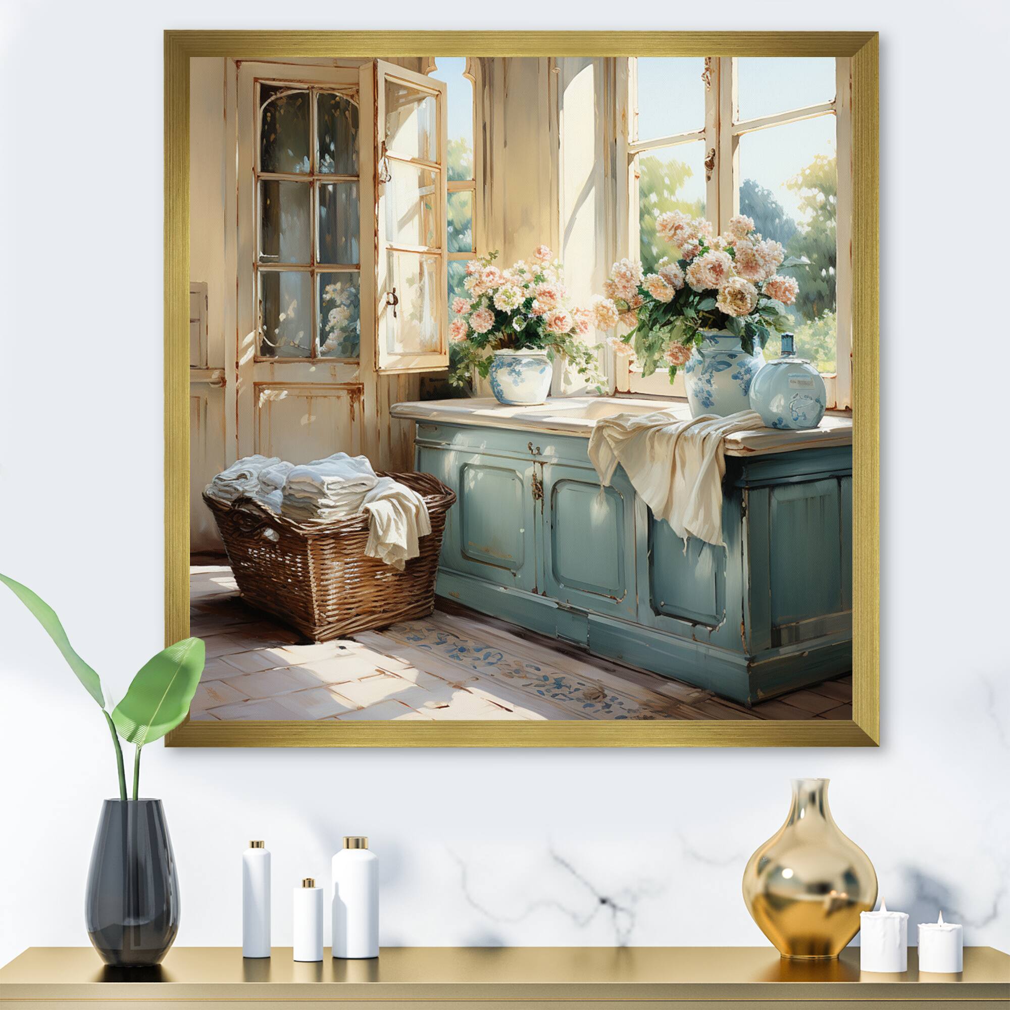 Designart "Laundry Room French Vintage I" Bath & Laundry Framed Wall Art Prints