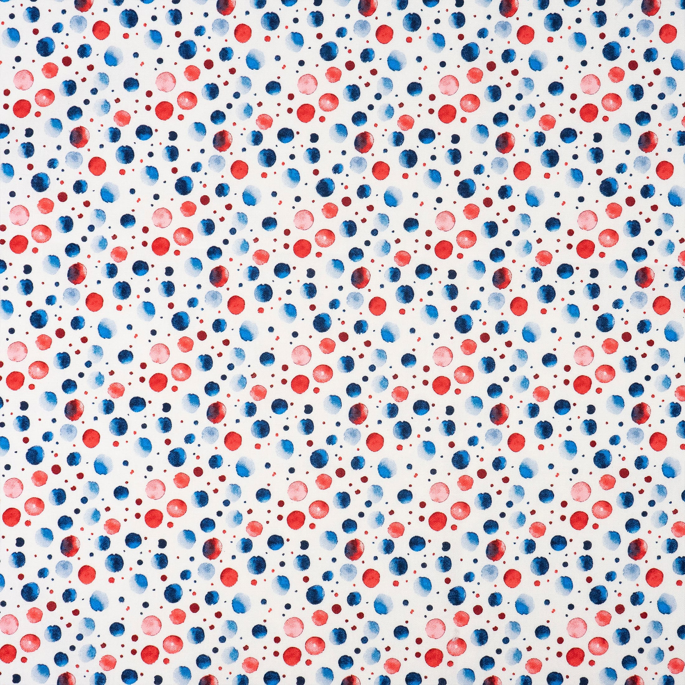 SINGER White Base with Red & Blue Watercolor Dots Print Ringspun Cotton Fabric