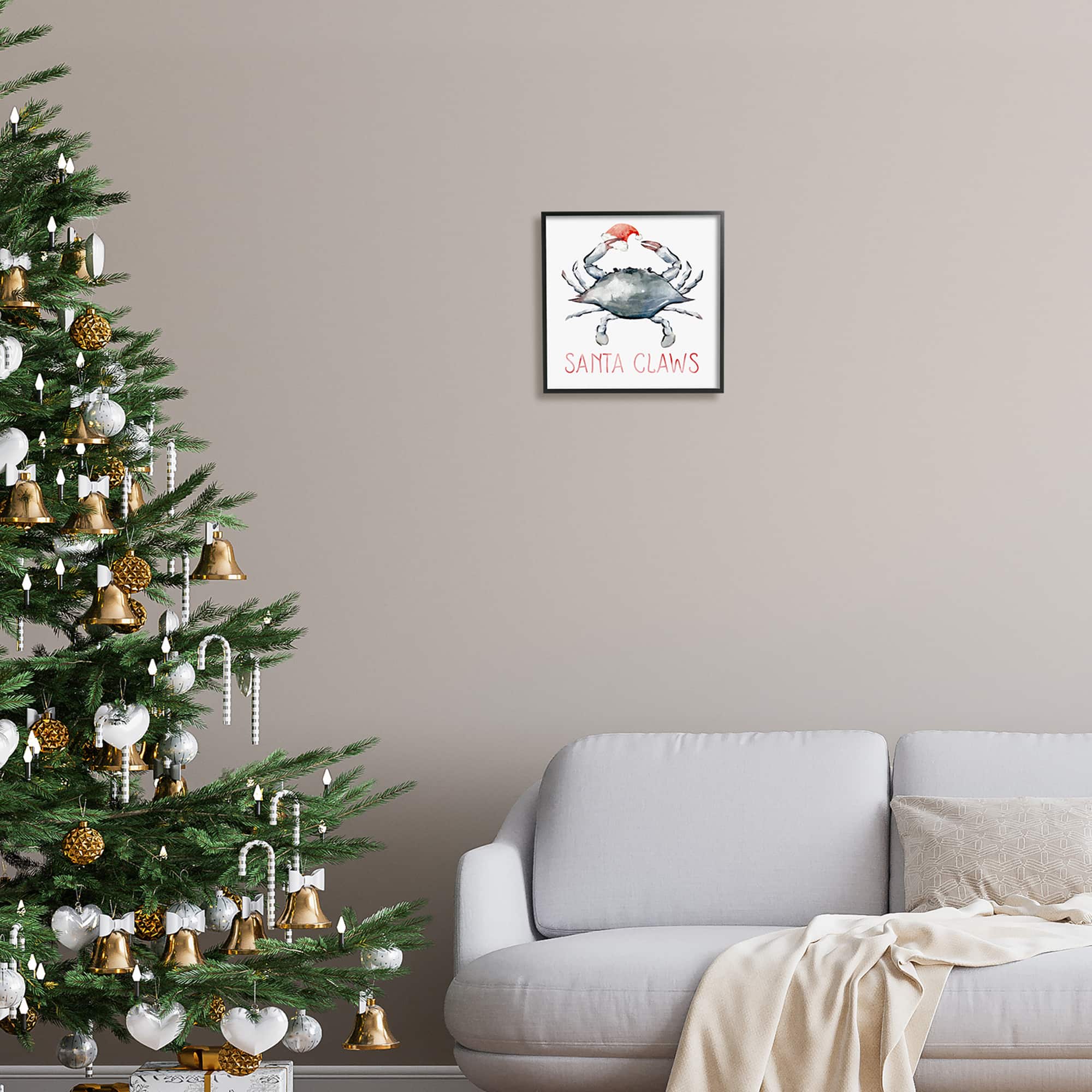 Stupell Industries Santa Claws Holiday Crab Framed Giclee Art