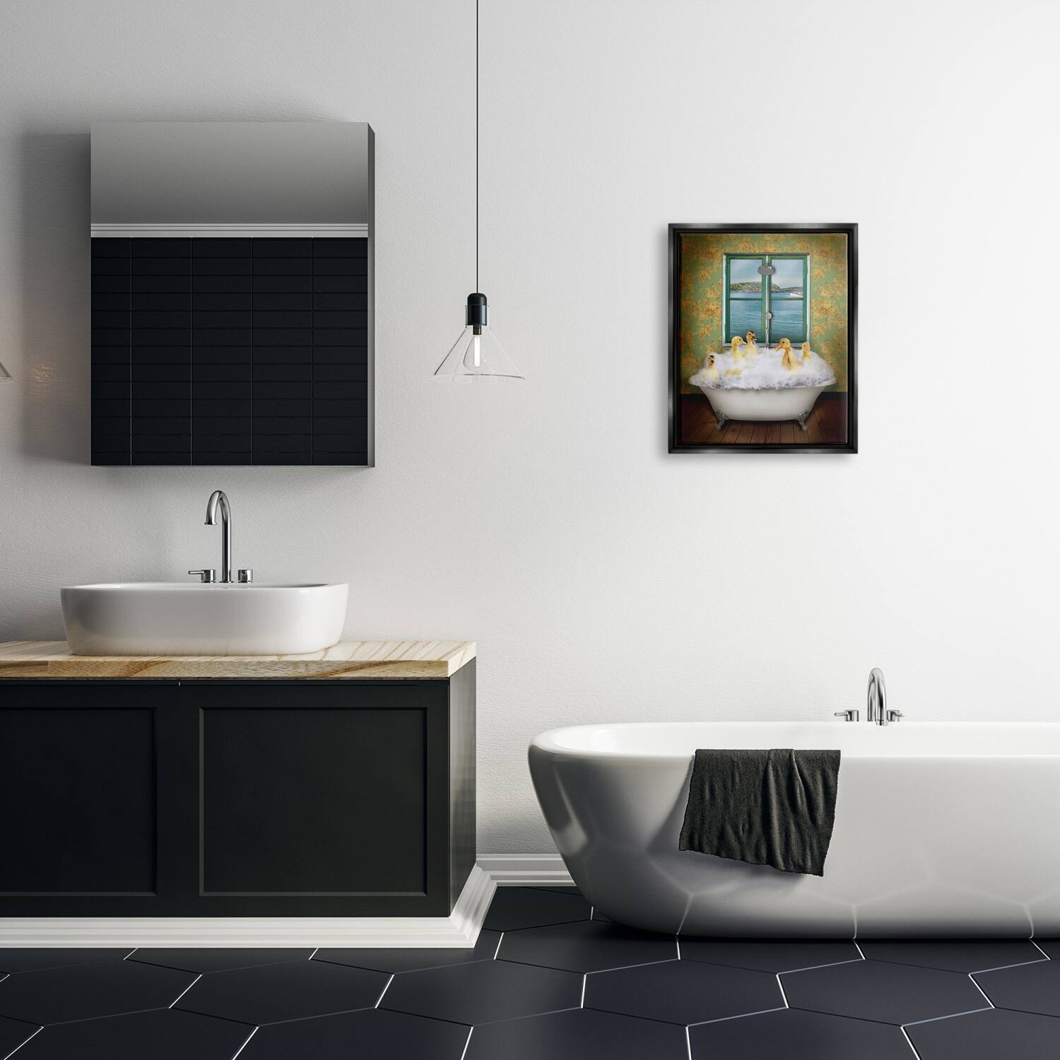 Stupell Industries Ducks Bathing Tub Ocean View Floater Framed Art